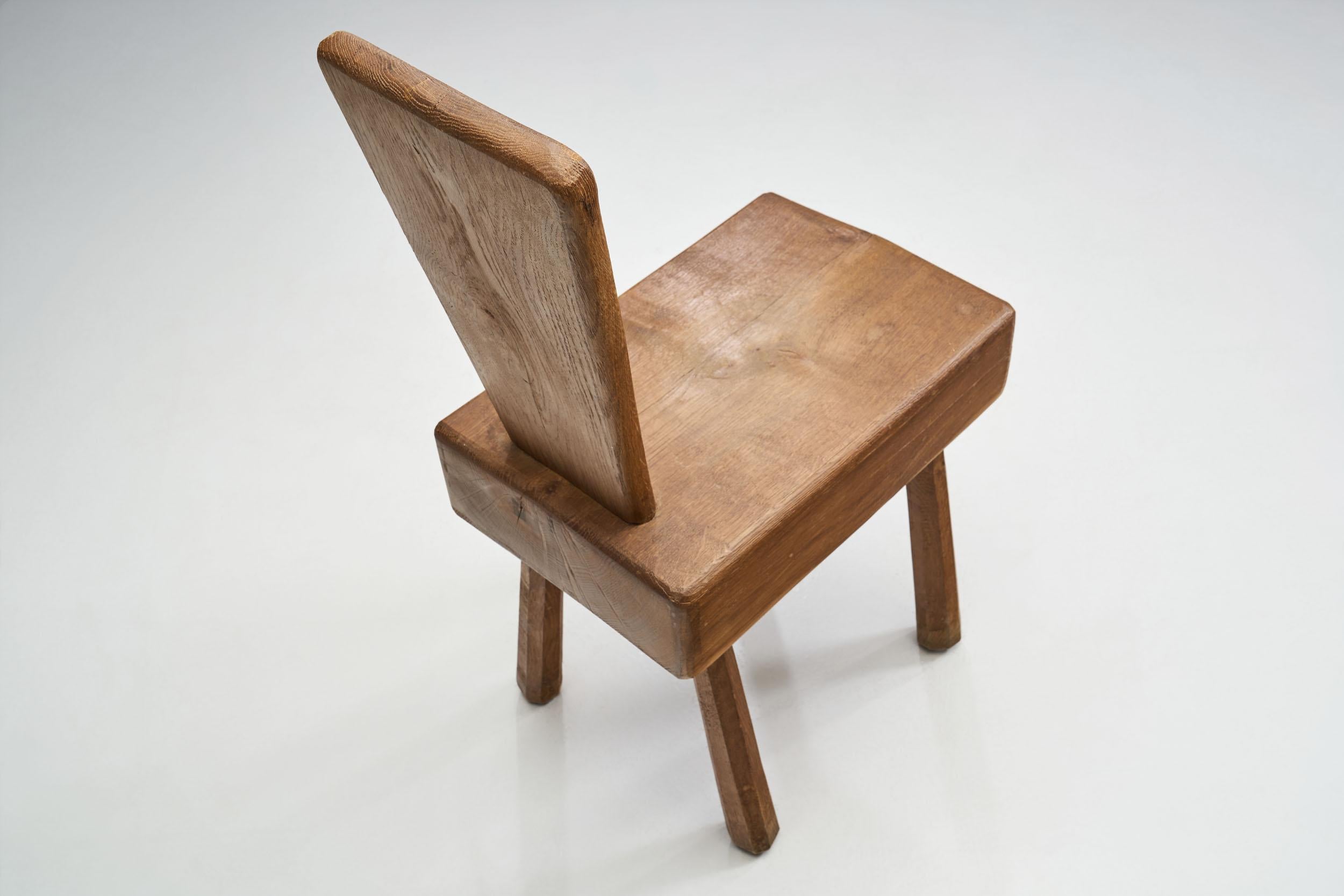 Mid-Century Brutalist Oak Chair, France 1960s In Good Condition In Utrecht, NL
