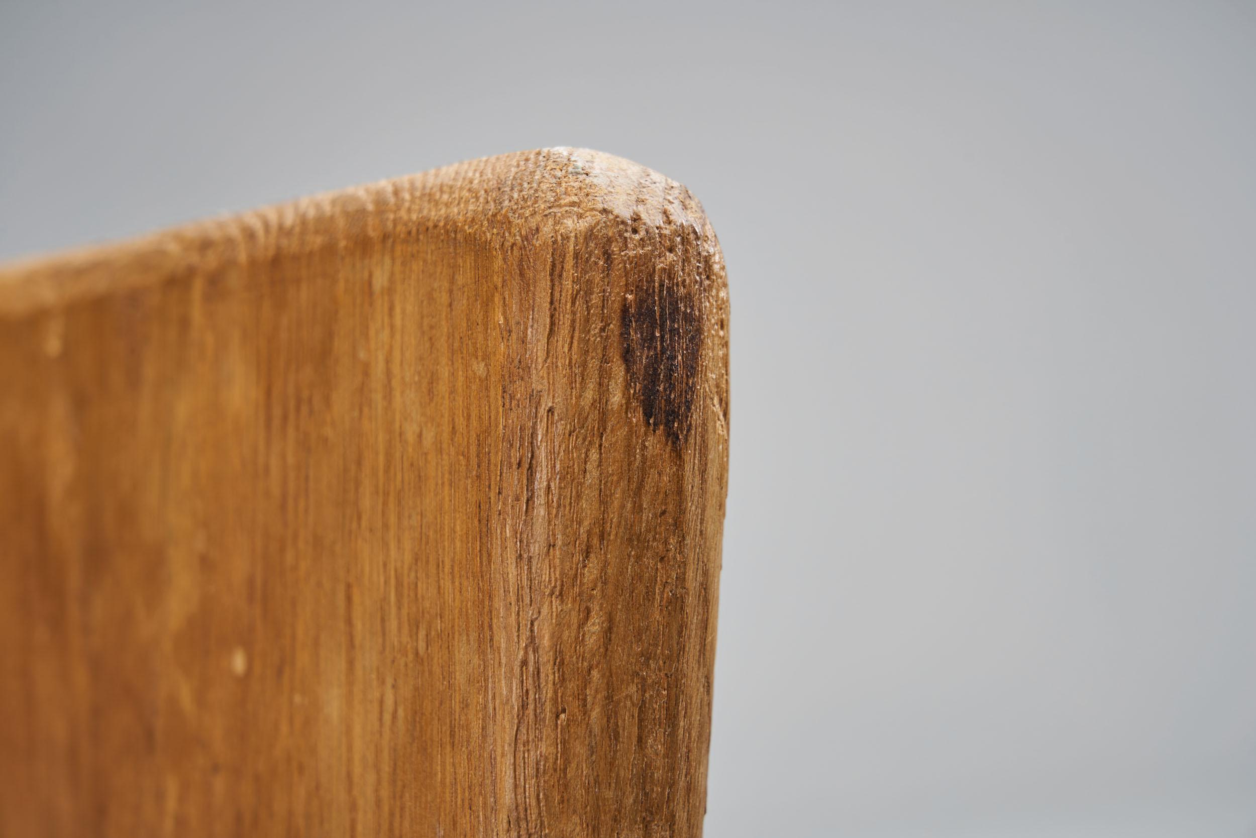 Mid-Century Brutalist Oak Chair, France 1960s 1
