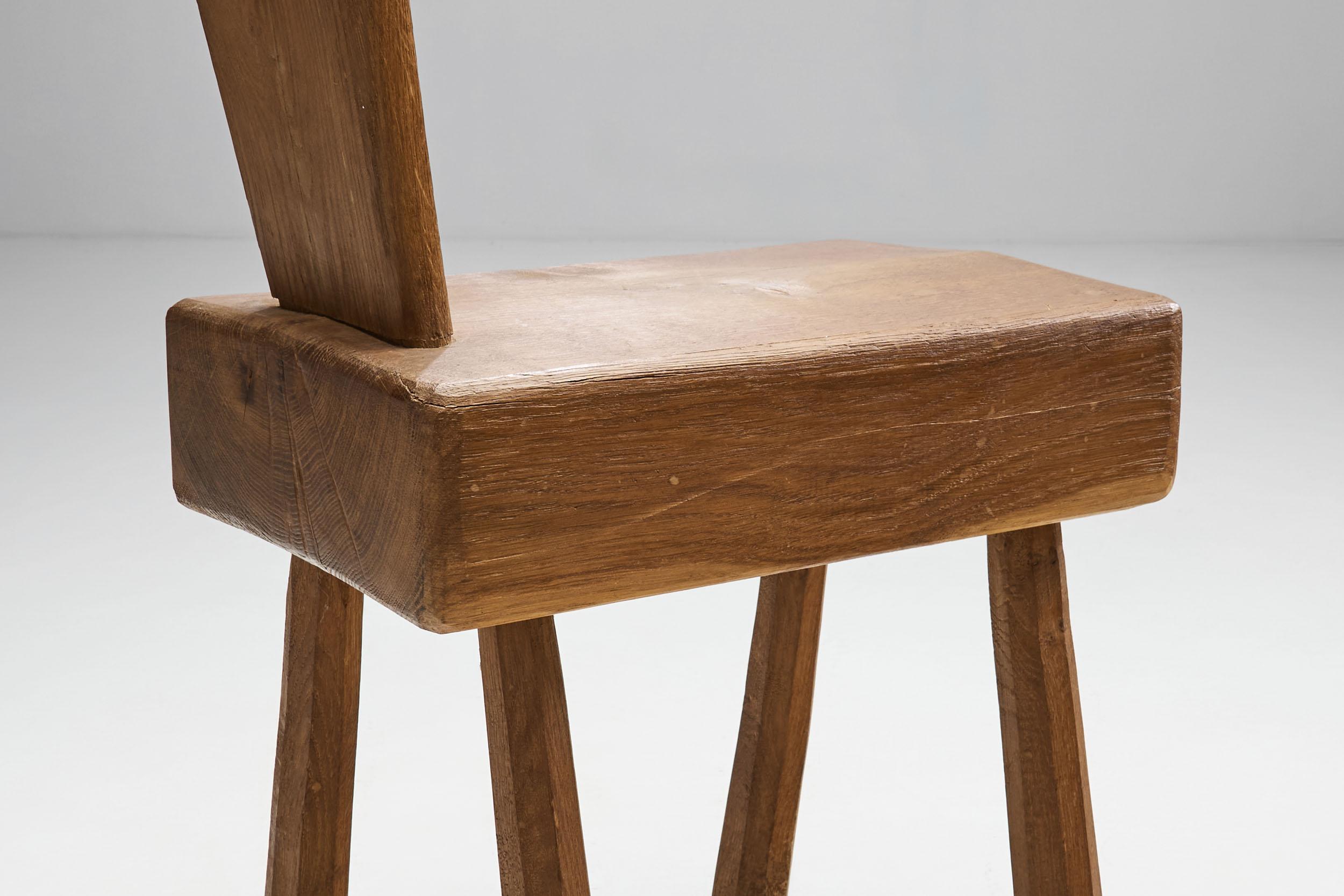 Mid-Century Brutalist Oak Chair, France 1960s 2