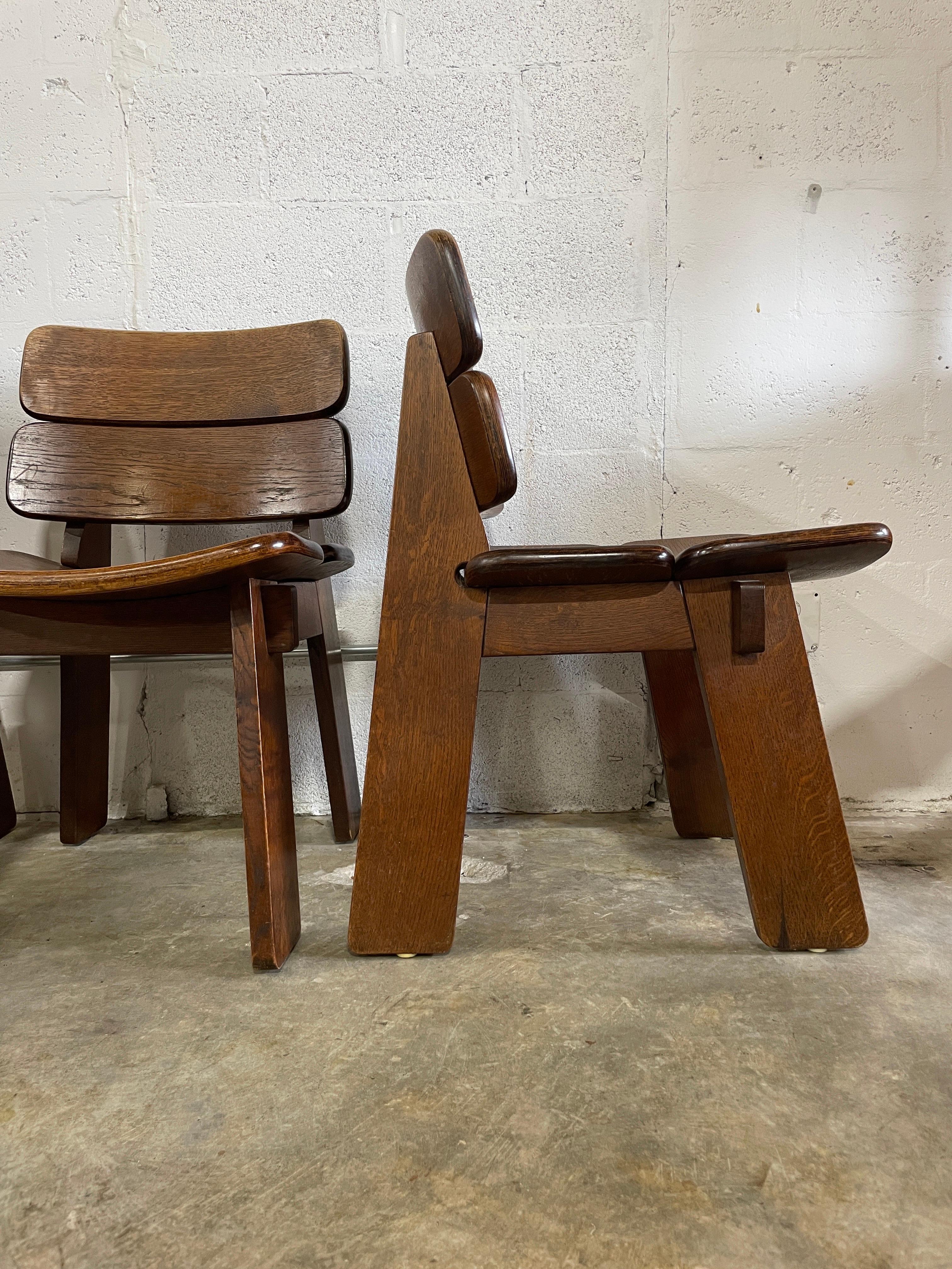 Mid Century Brutalist Oak Dining Chairs For Sale at 1stDibs