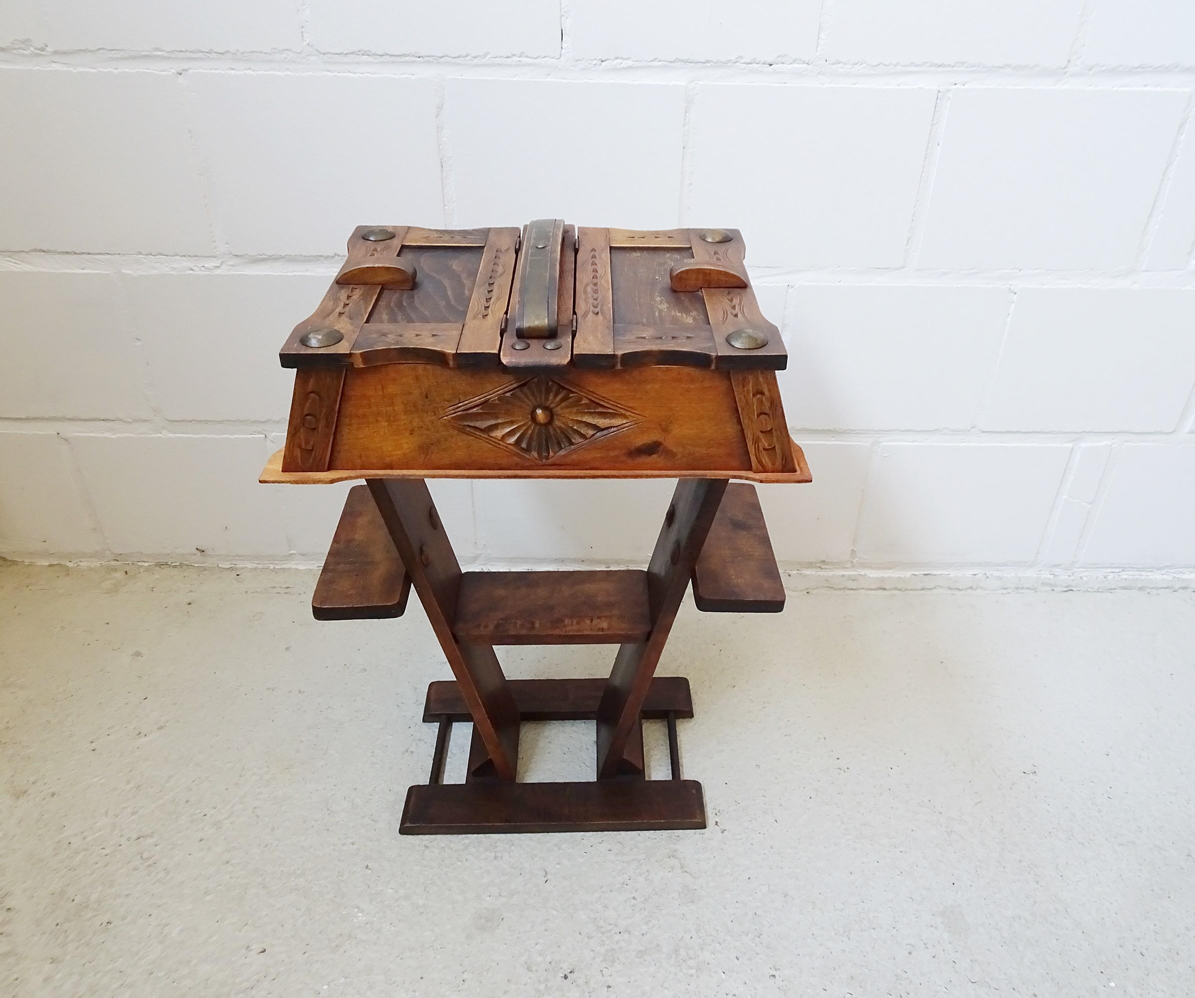 Mid-Century Brutalist Oak Sewing Table, France 1960 For Sale 2