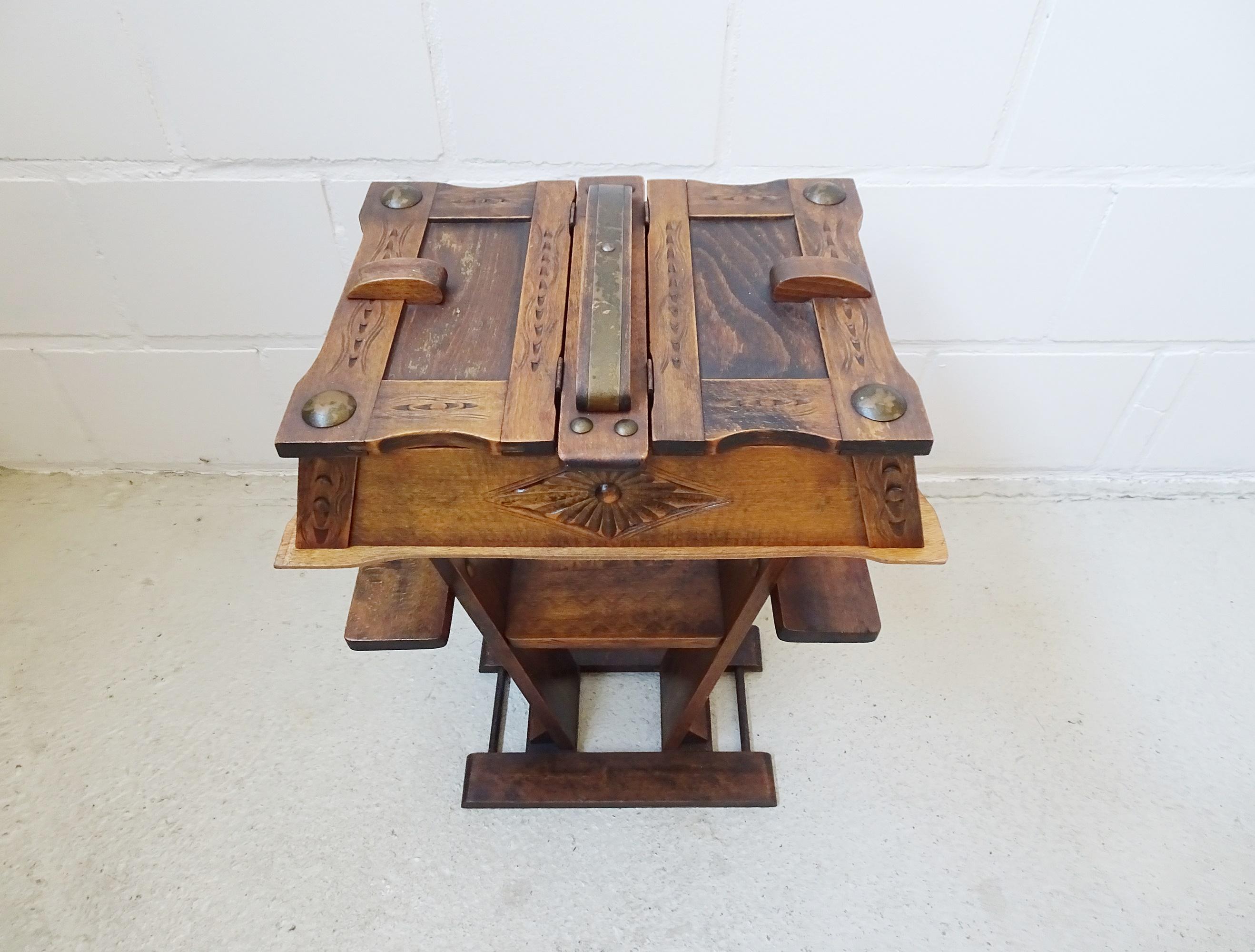 Mid-Century Modern Mid-Century Brutalist Oak Sewing Table, France 1960 For Sale