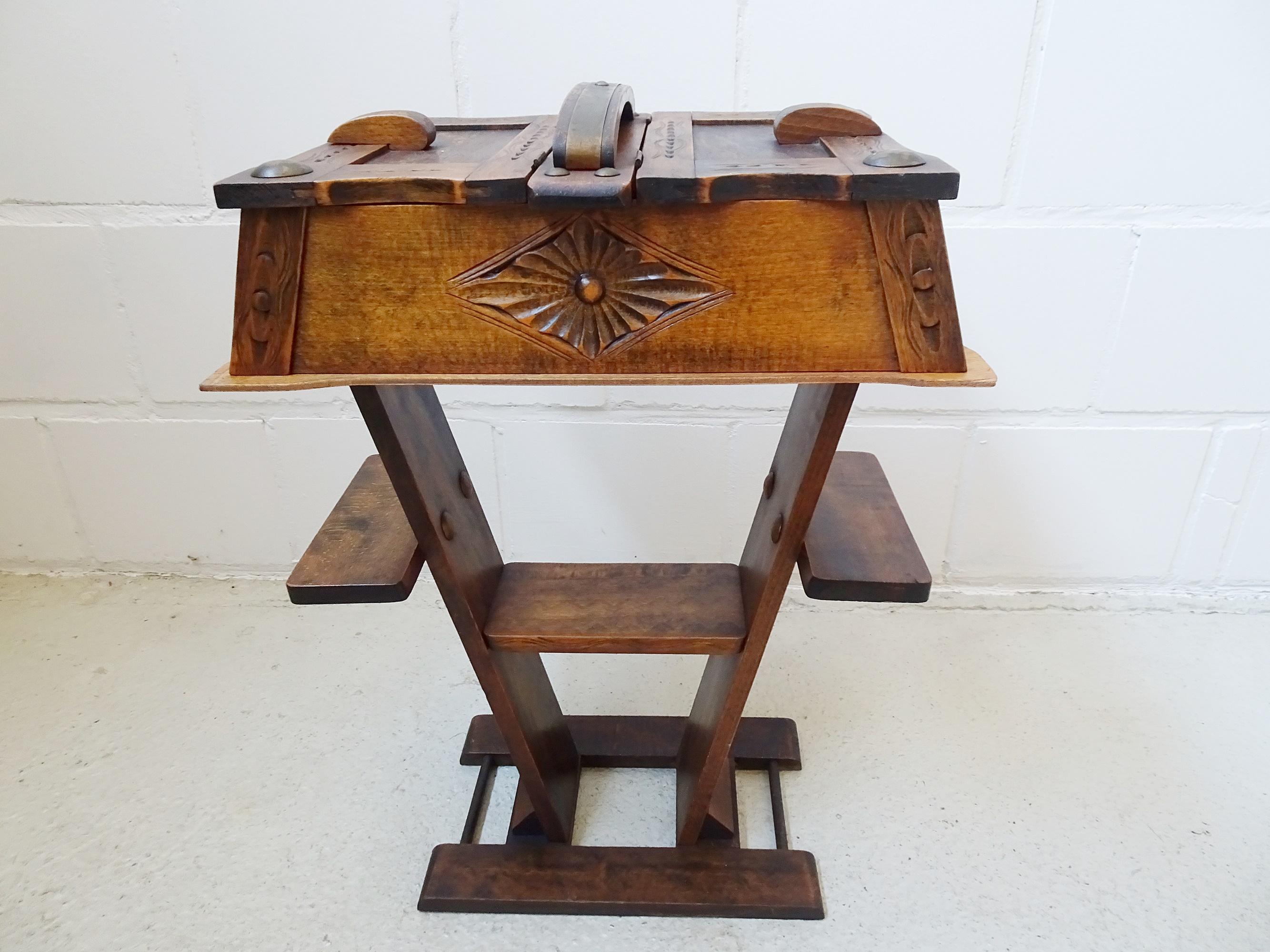 20th Century Mid-Century Brutalist Oak Sewing Table, France 1960 For Sale