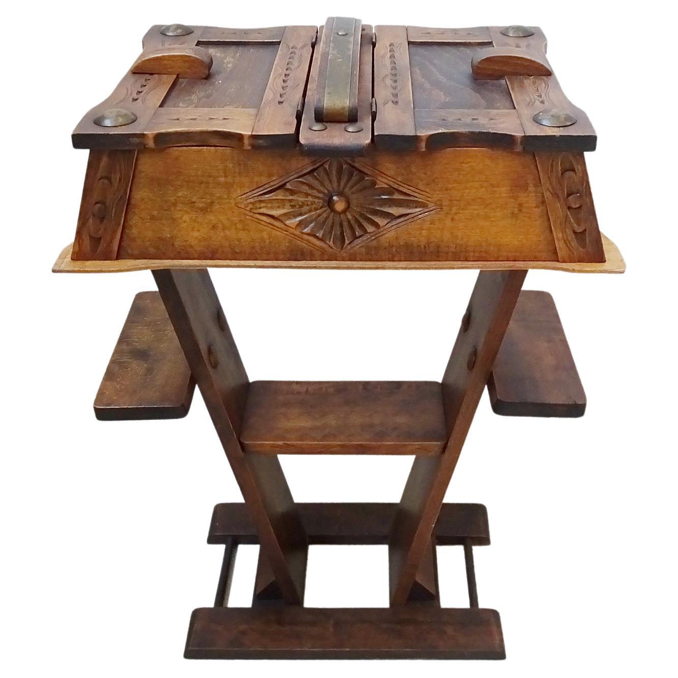 Mid-Century Brutalist Oak Sewing Table, France 1960 For Sale