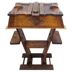Retro Mid-Century Brutalist Oak Sewing Table, France 1960