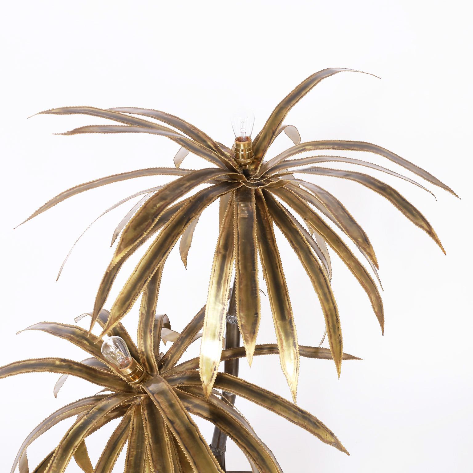 20th Century Mid-Century Brutalist Palm Tree Sculpture Lamp For Sale