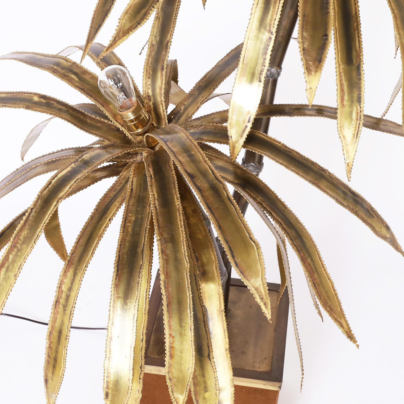 Metal Mid-Century Brutalist Palm Tree Sculpture Lamp For Sale