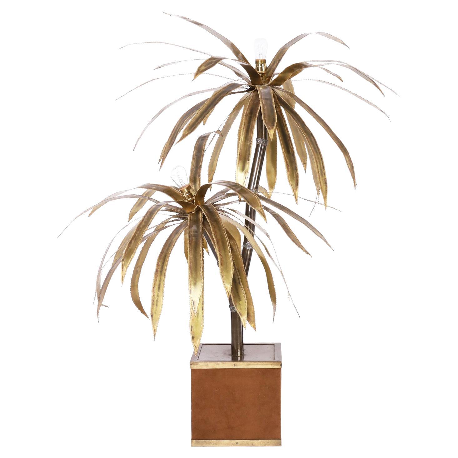 Mid-Century Brutalist Palm Tree Sculpture Lamp