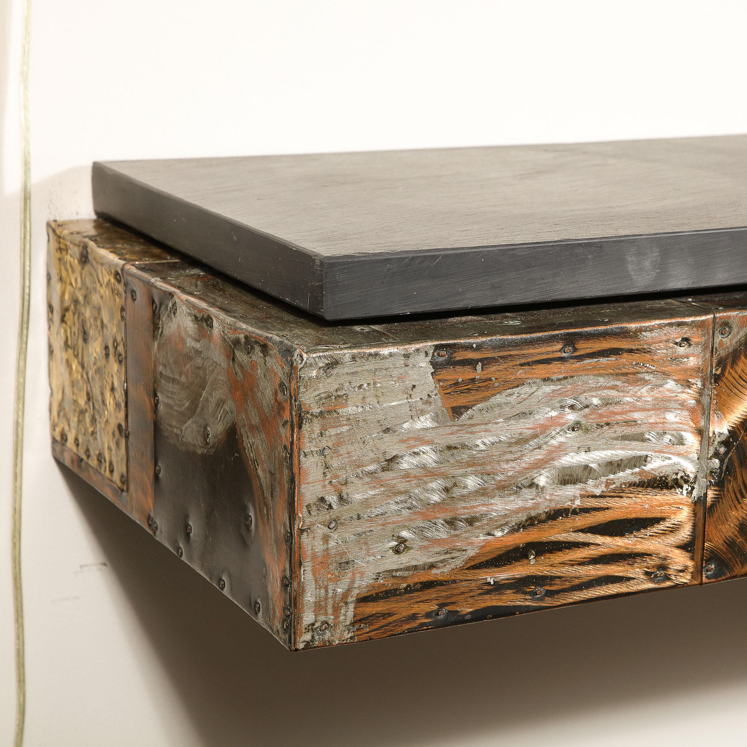 Mid-Century Brutalist Patchwork Granite Top Wall Mounted Console by Paul Evans For Sale 3