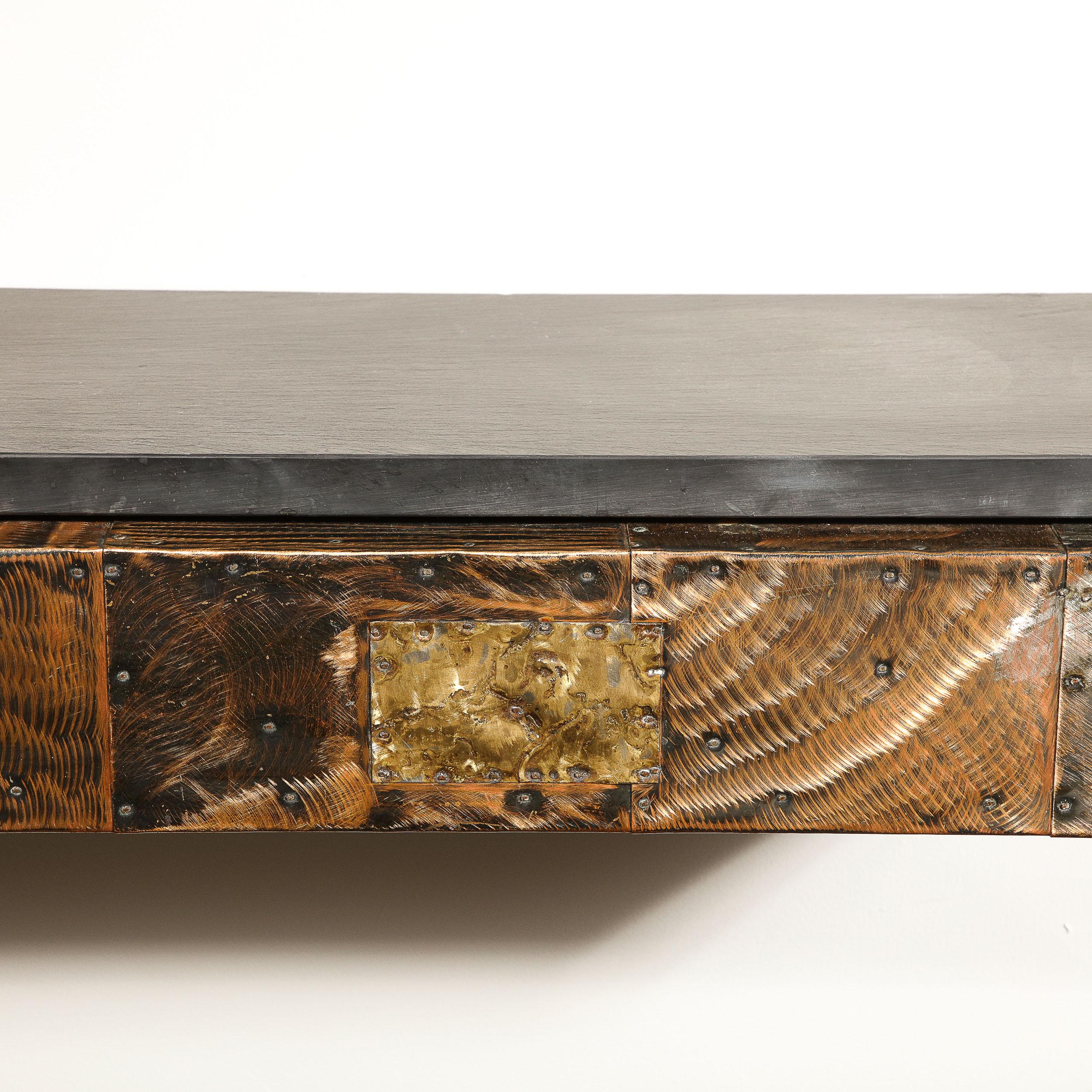 Mid-Century Brutalist Patchwork Granite Top Wall Mounted Console by Paul Evans For Sale 4