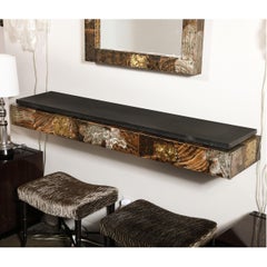 Mid-Century Brutalist Patchwork Granite Top Wall Mounted Console by Paul Evans