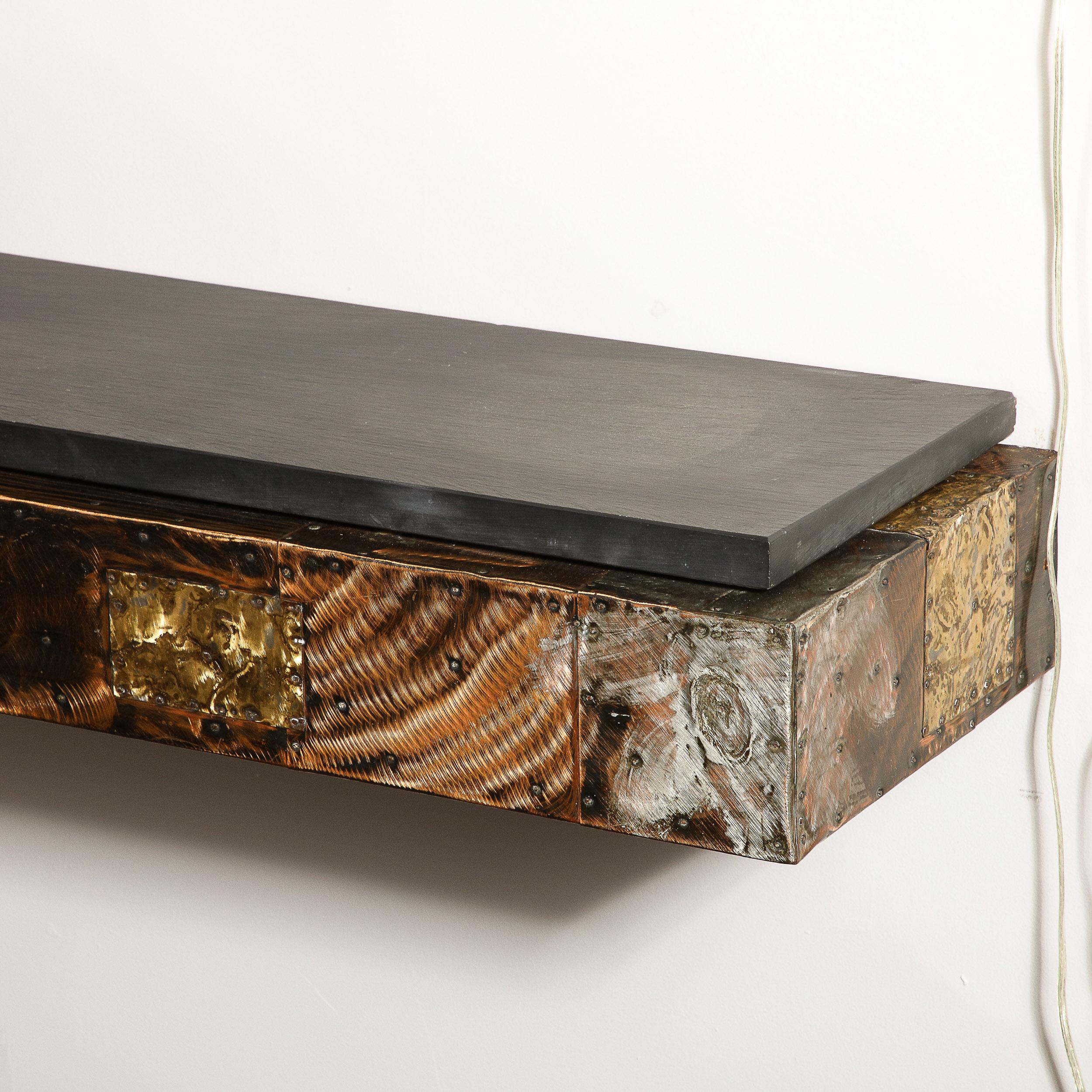 Mid-Century Modern Mid-Century Brutalist Patchwork Granite Top Wall Mounted Console by Paul Evans For Sale