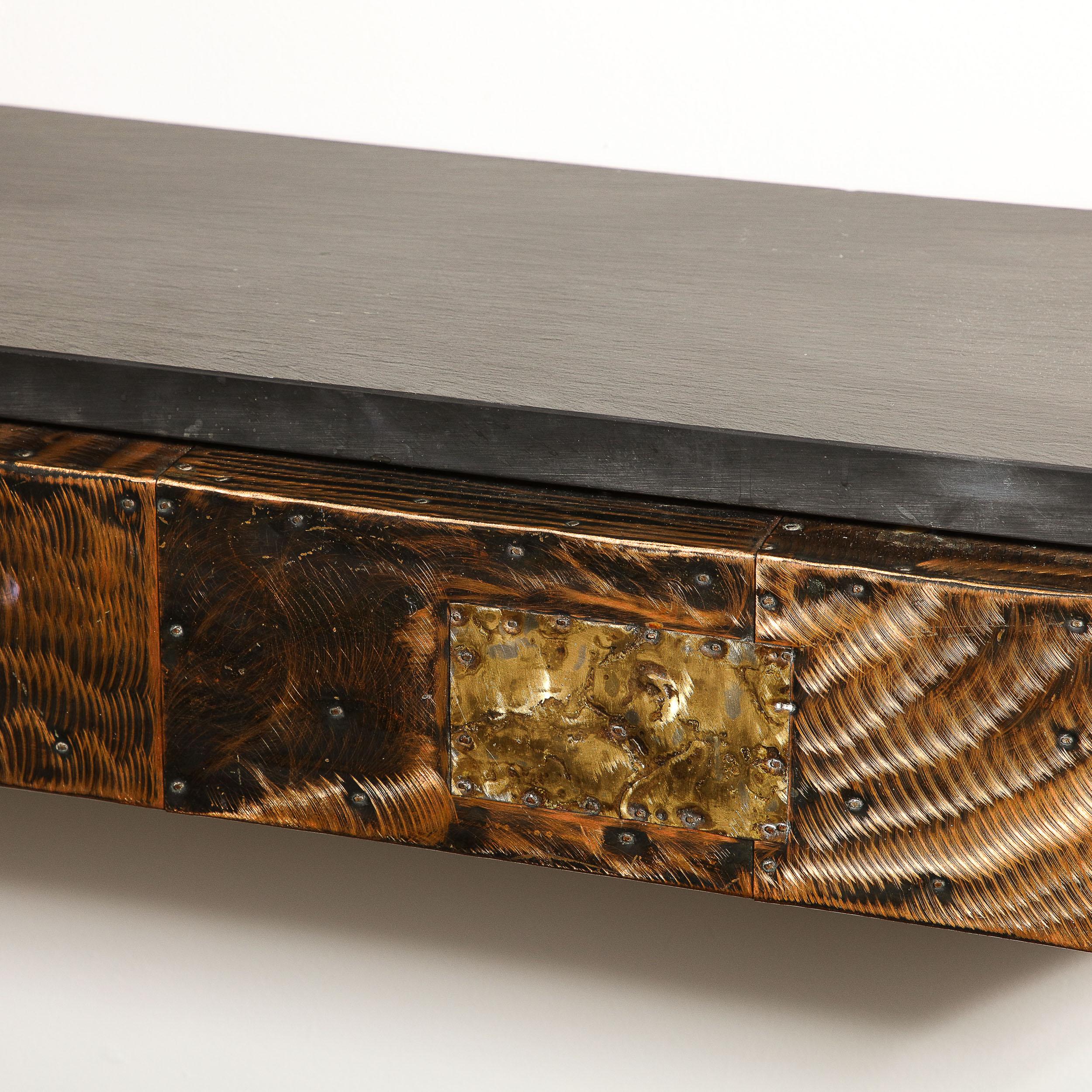 American Mid-Century Brutalist Patchwork Granite Top Wall Mounted Console by Paul Evans For Sale