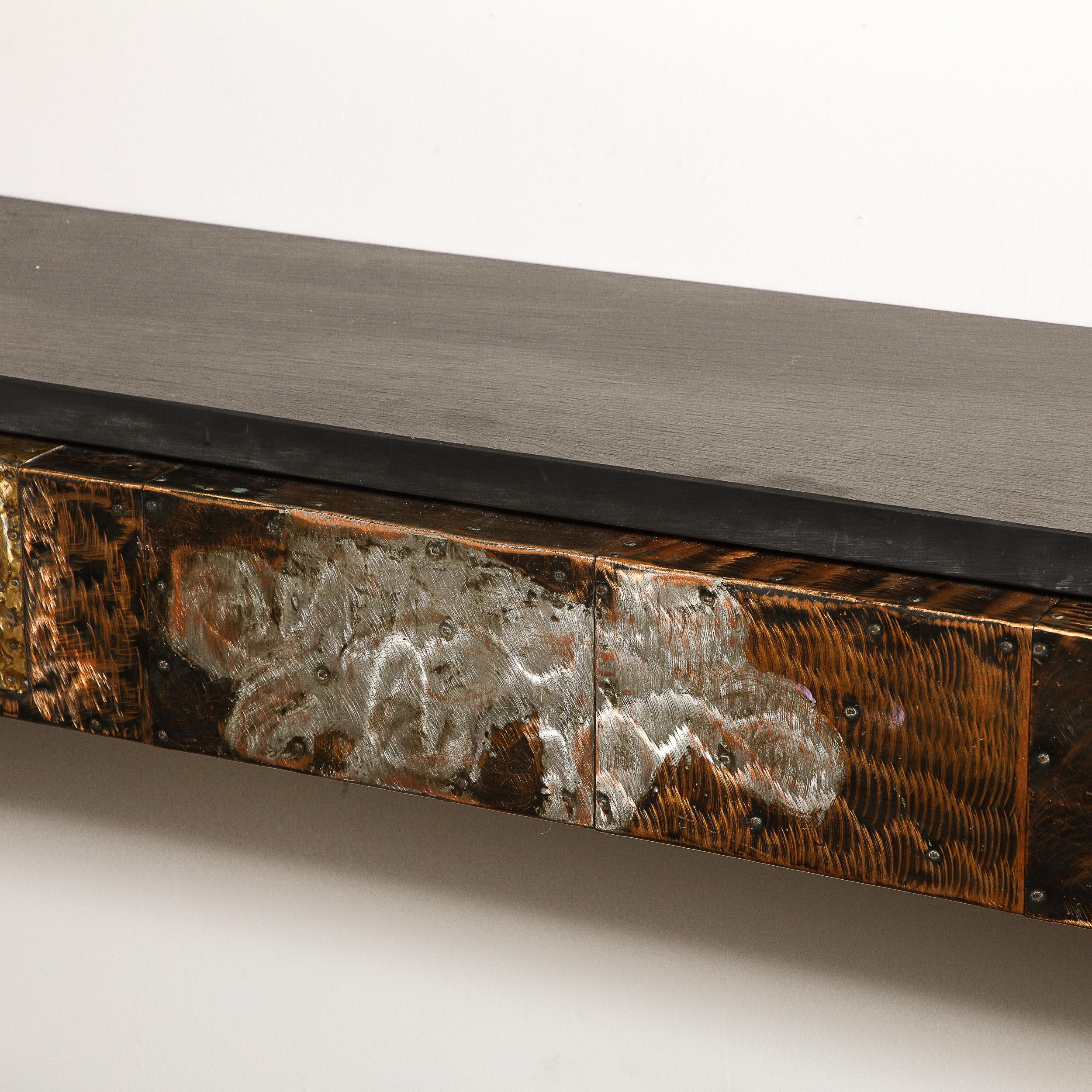 Mid-Century Brutalist Patchwork Granite Top Wall Mounted Console by Paul Evans In Excellent Condition For Sale In New York, NY