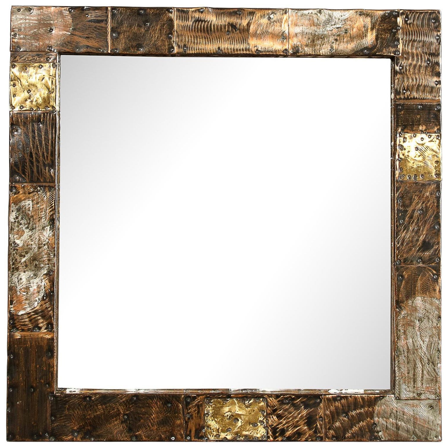 Mid-Century Brutalist Patchwork Mirror by Paul Evans