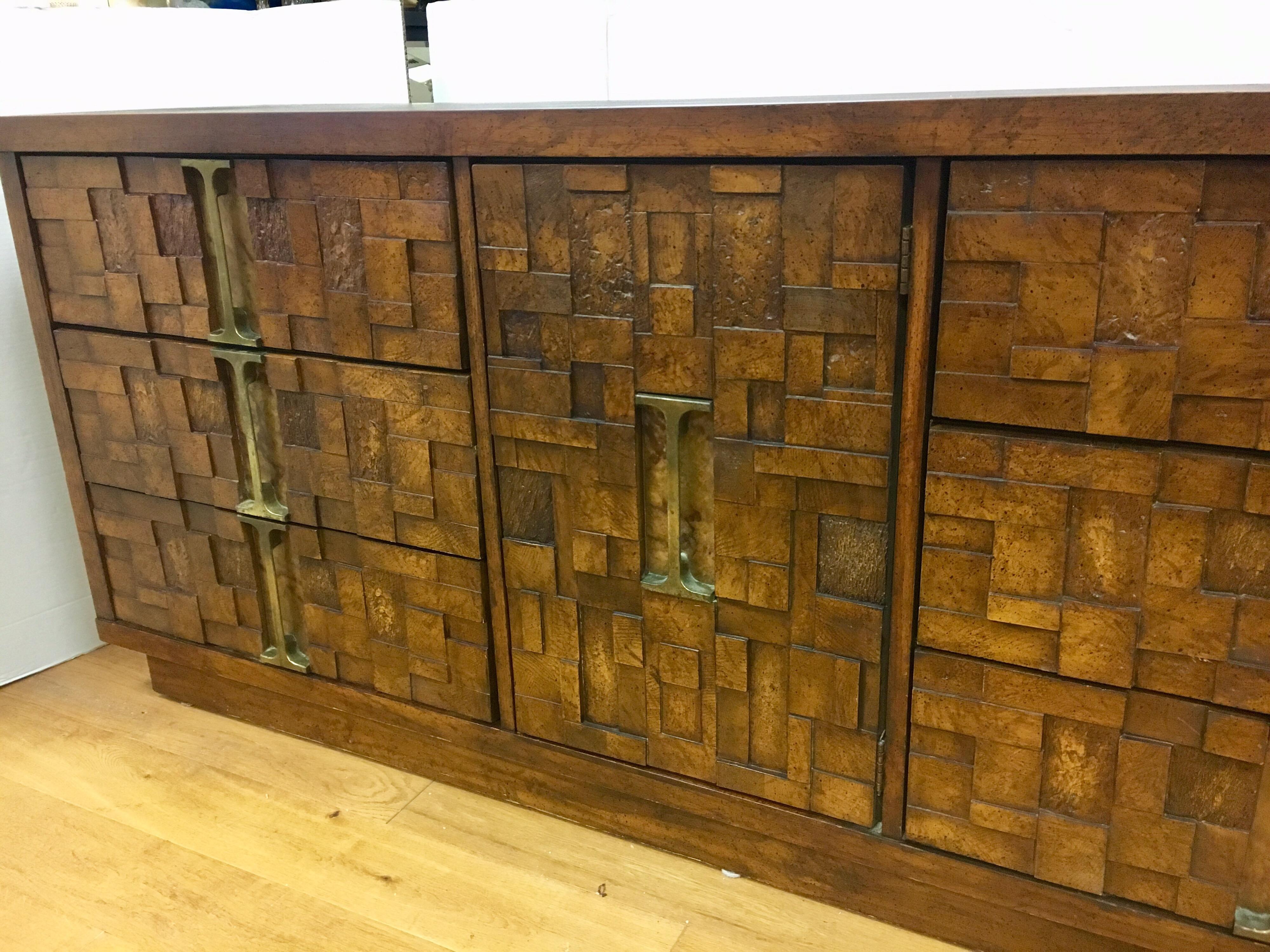 Late 20th Century Midcentury Brutalist Paul Evans Style Walnut Dresser 