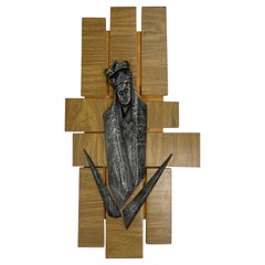 Escultura en relieve enmarcada de época brutalista de mediados de siglo lista para colgar