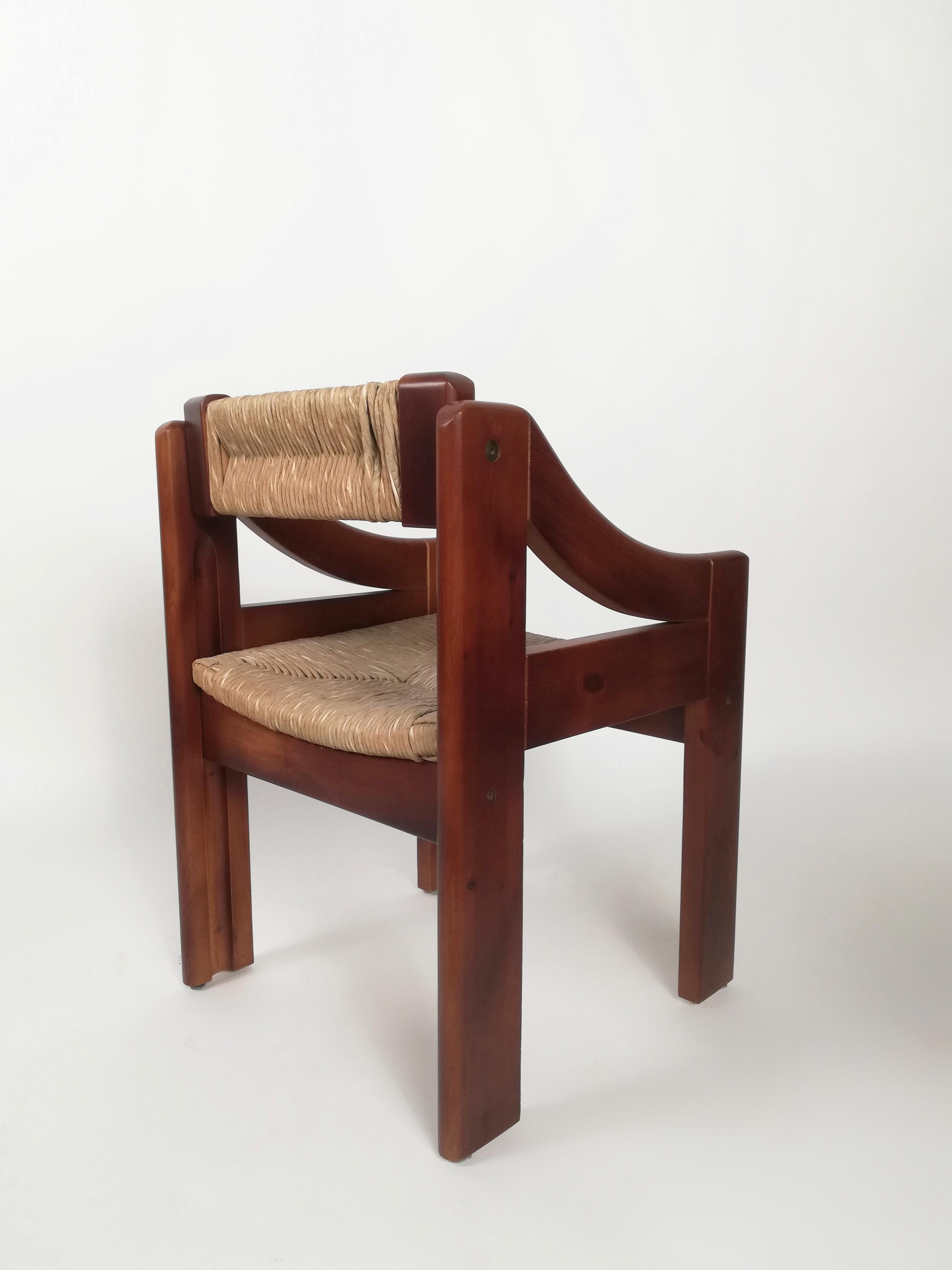 Mid-Century Brutalist Pine and Straw Chairs by Fratelli Montina, Italy, 1960s For Sale 4