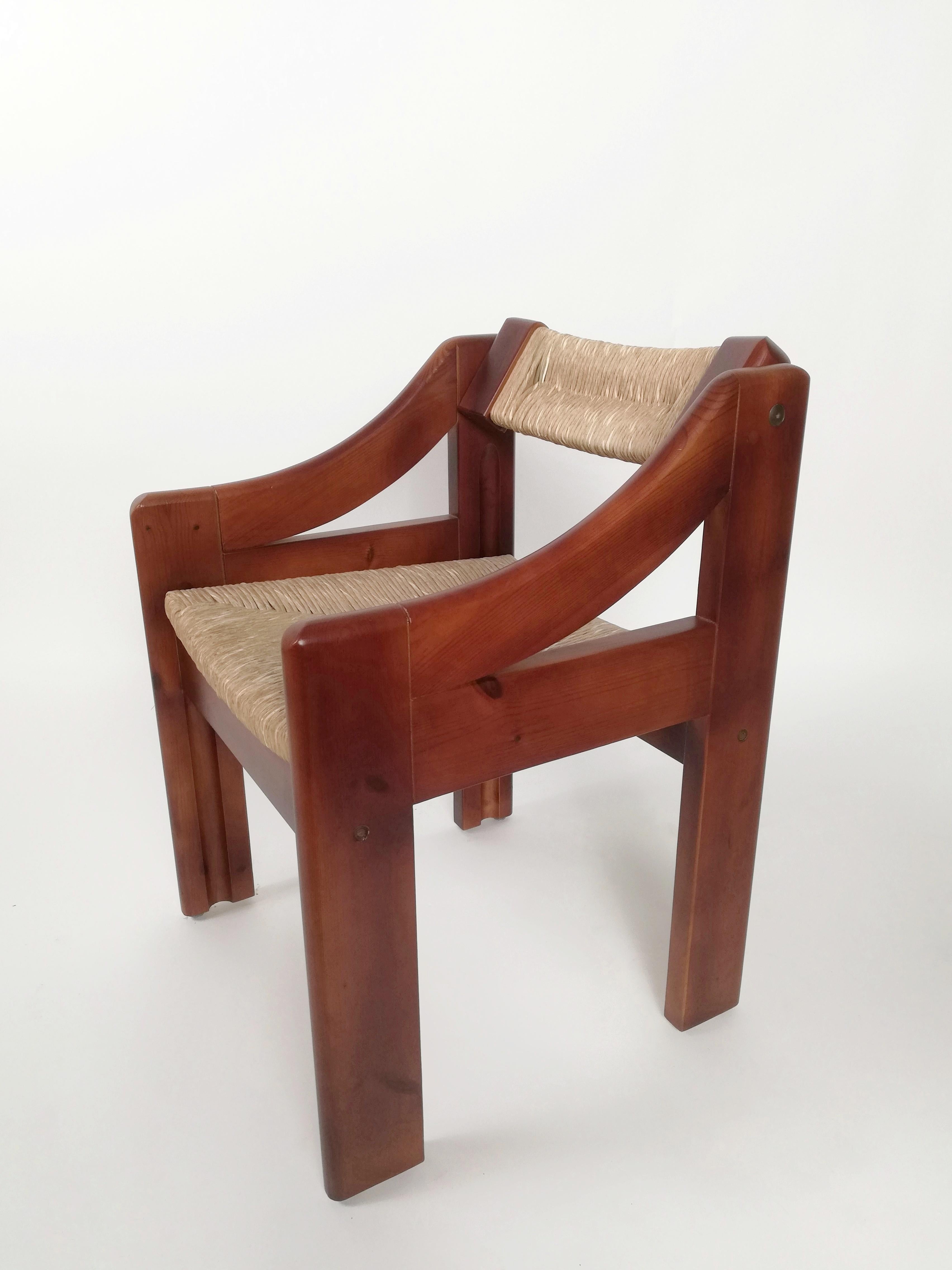 Mid-Century Brutalist Pine and Straw Chairs by Fratelli Montina, Italy, 1960s For Sale 11