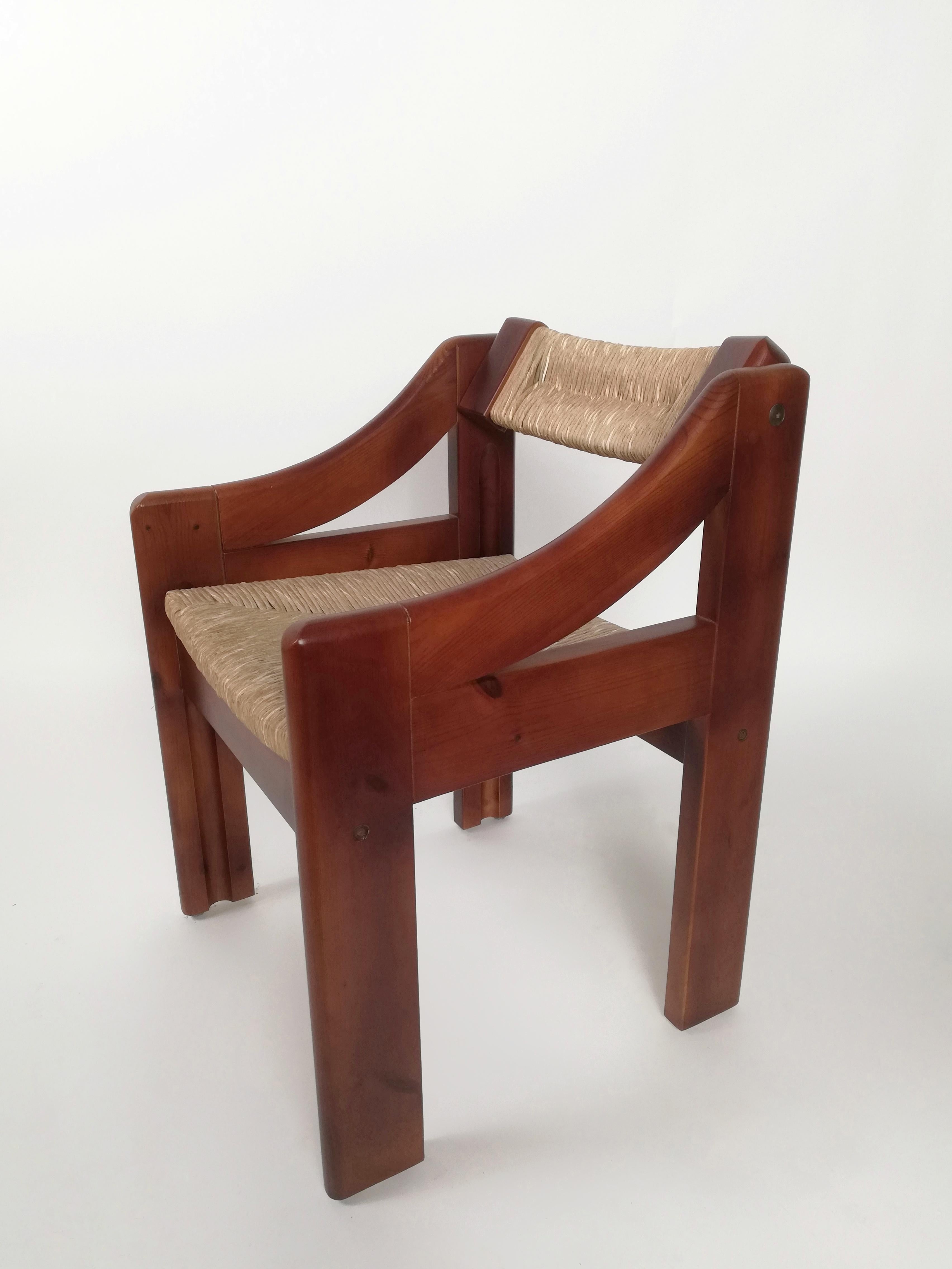 Mid-Century Brutalist Pine and Straw Chairs by Fratelli Montina, Italy, 1960s For Sale 12