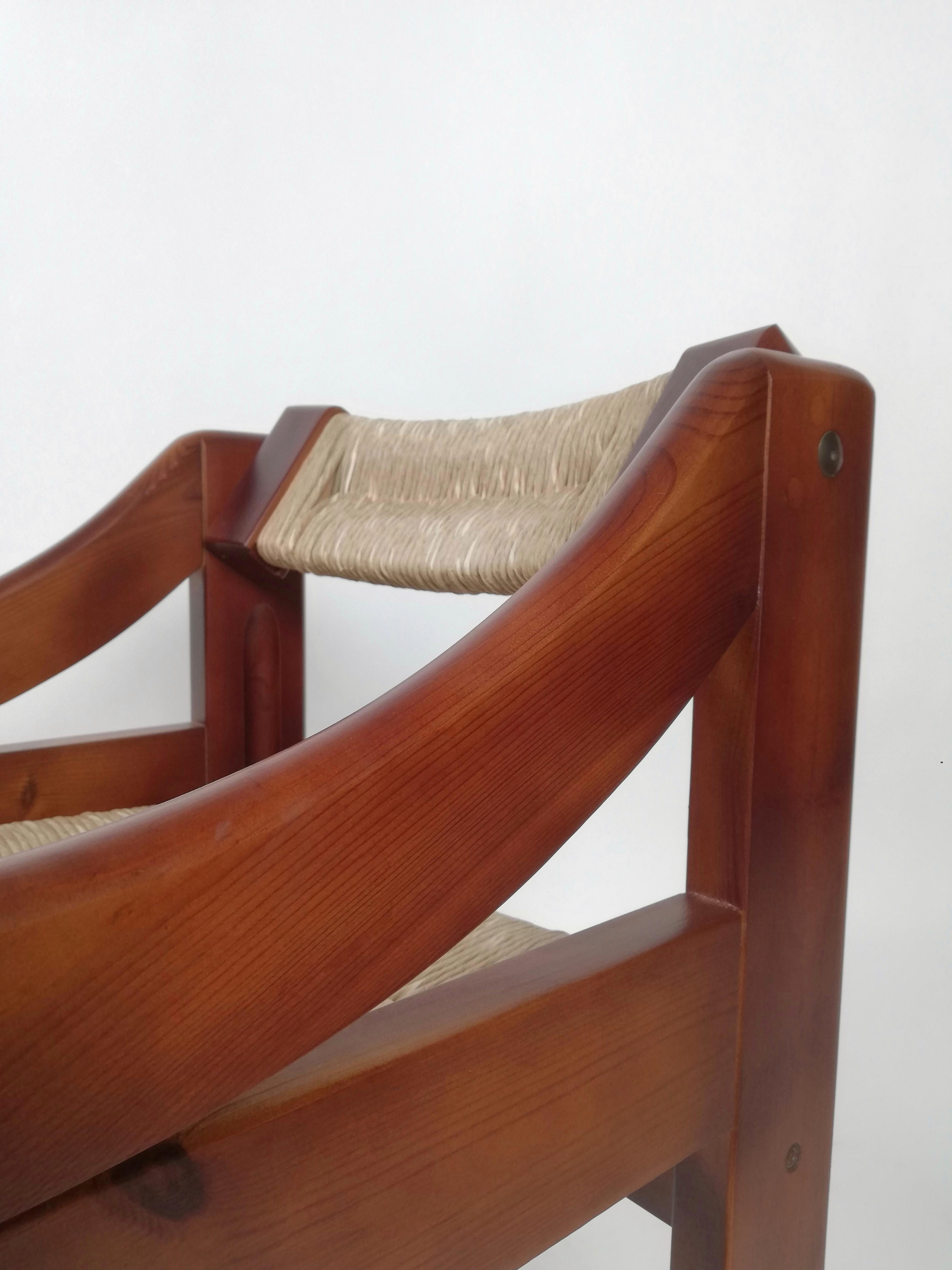 Mid-Century Brutalist Pine and Straw Chairs by Fratelli Montina, Italy, 1960s For Sale 13