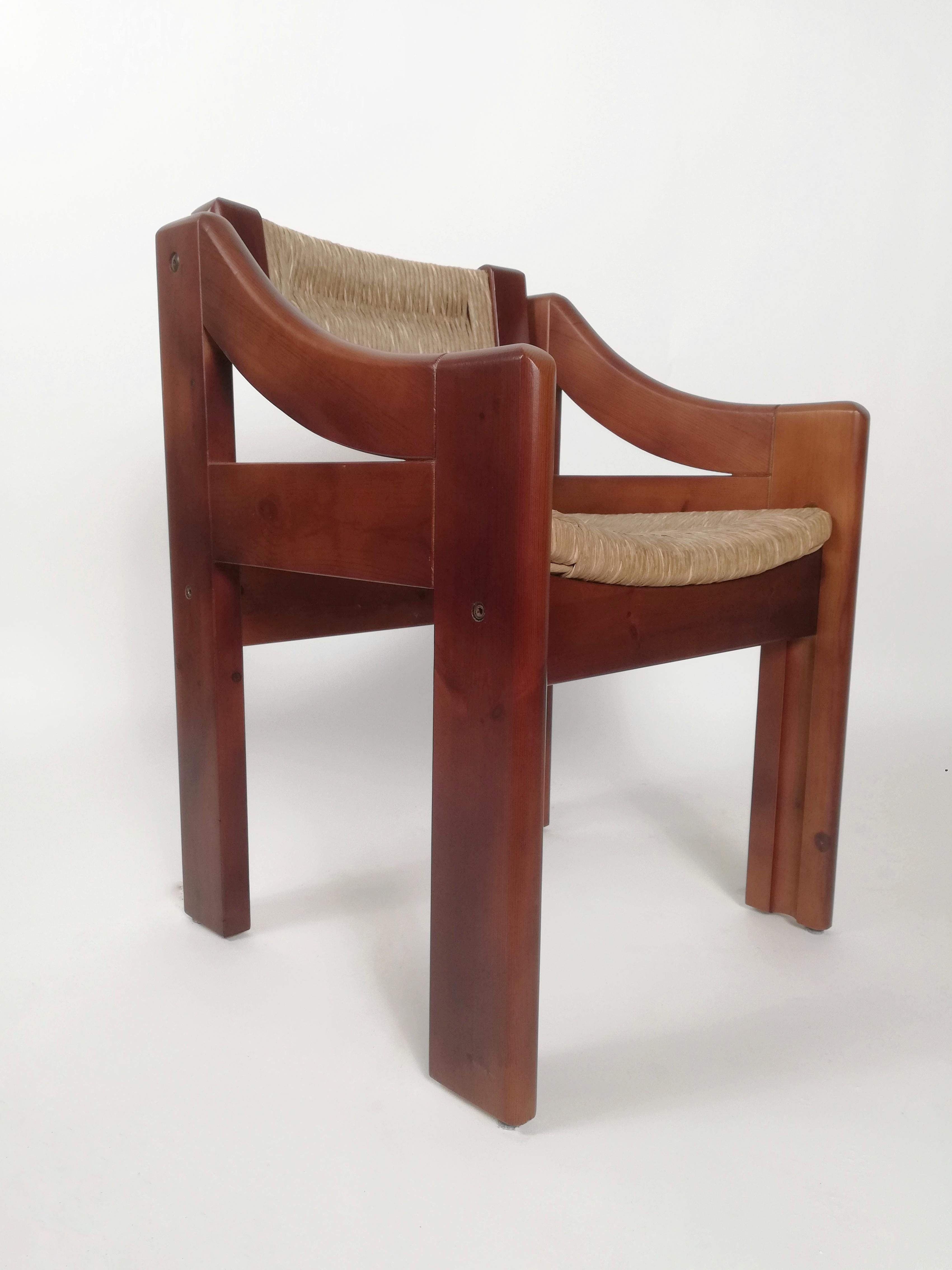 Italian Mid-Century Brutalist Pine and Straw Chairs by Fratelli Montina, Italy, 1960s For Sale
