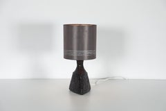Mid-Century Brutalist Purple Ceramic Pyramid Table Lamp, Original Shade