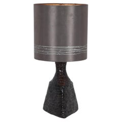 Mid-Century Brutalist Purple Ceramic Pyramid Table Lamp, Original Shade