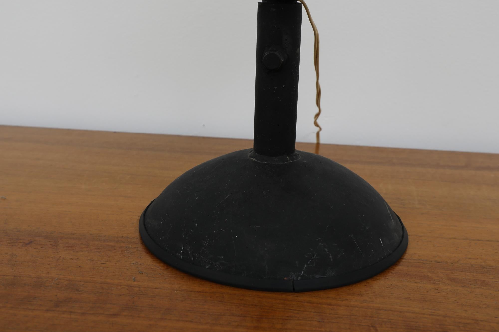 Metal Large Mid-Century Brutalist RAAK Style Steel Table Lamp w/ Opaline Glass Globe For Sale