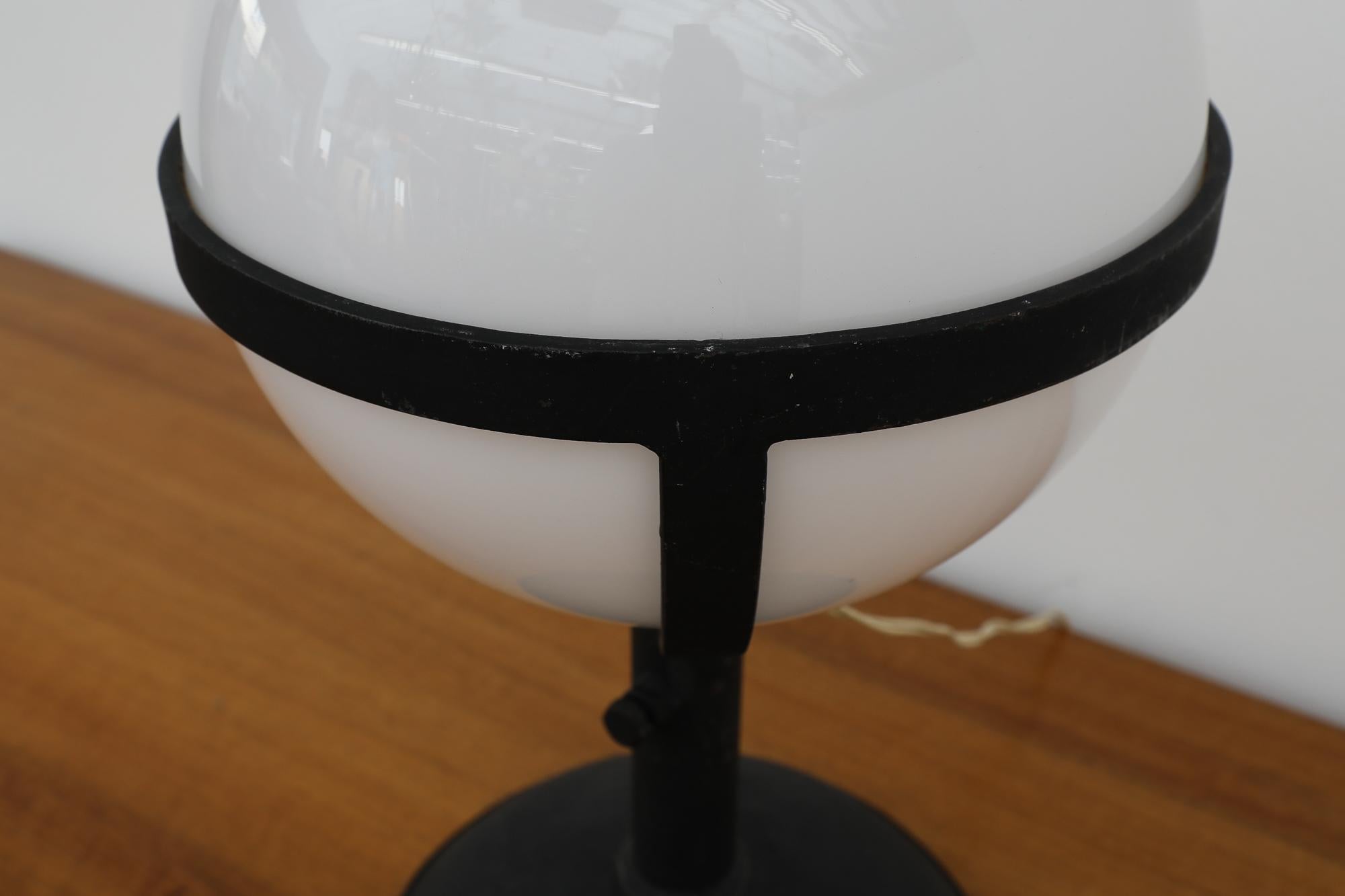 Large Mid-Century Brutalist RAAK Style Steel Table Lamp w/ Opaline Glass Globe For Sale 1