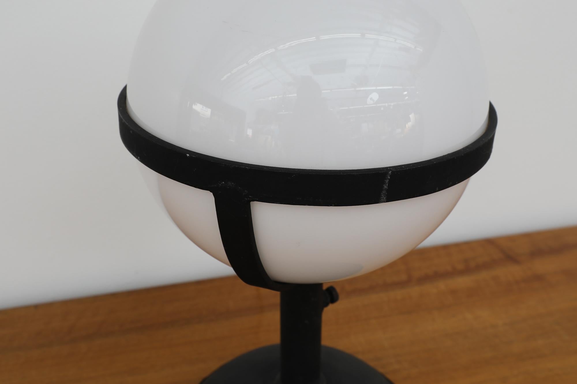 Large Mid-Century Brutalist RAAK Style Steel Table Lamp w/ Opaline Glass Globe For Sale 2