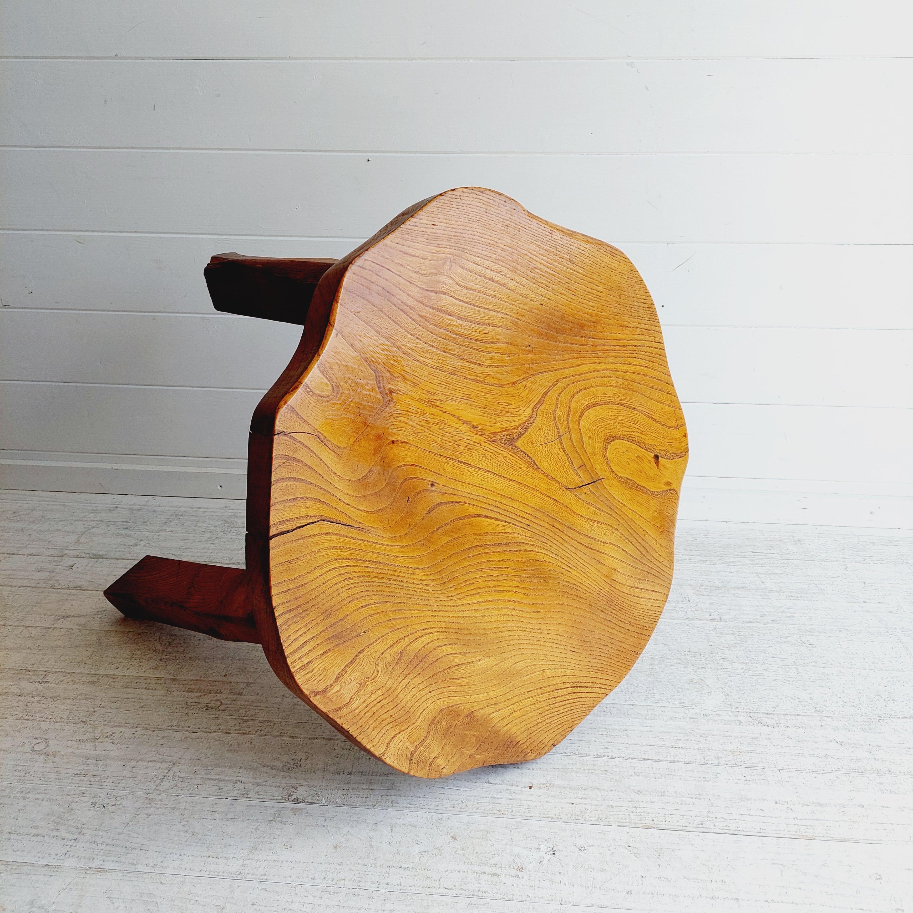 Oak Mid Century Brutalist rustic side occasional coffee table, Wanderwood, 50s