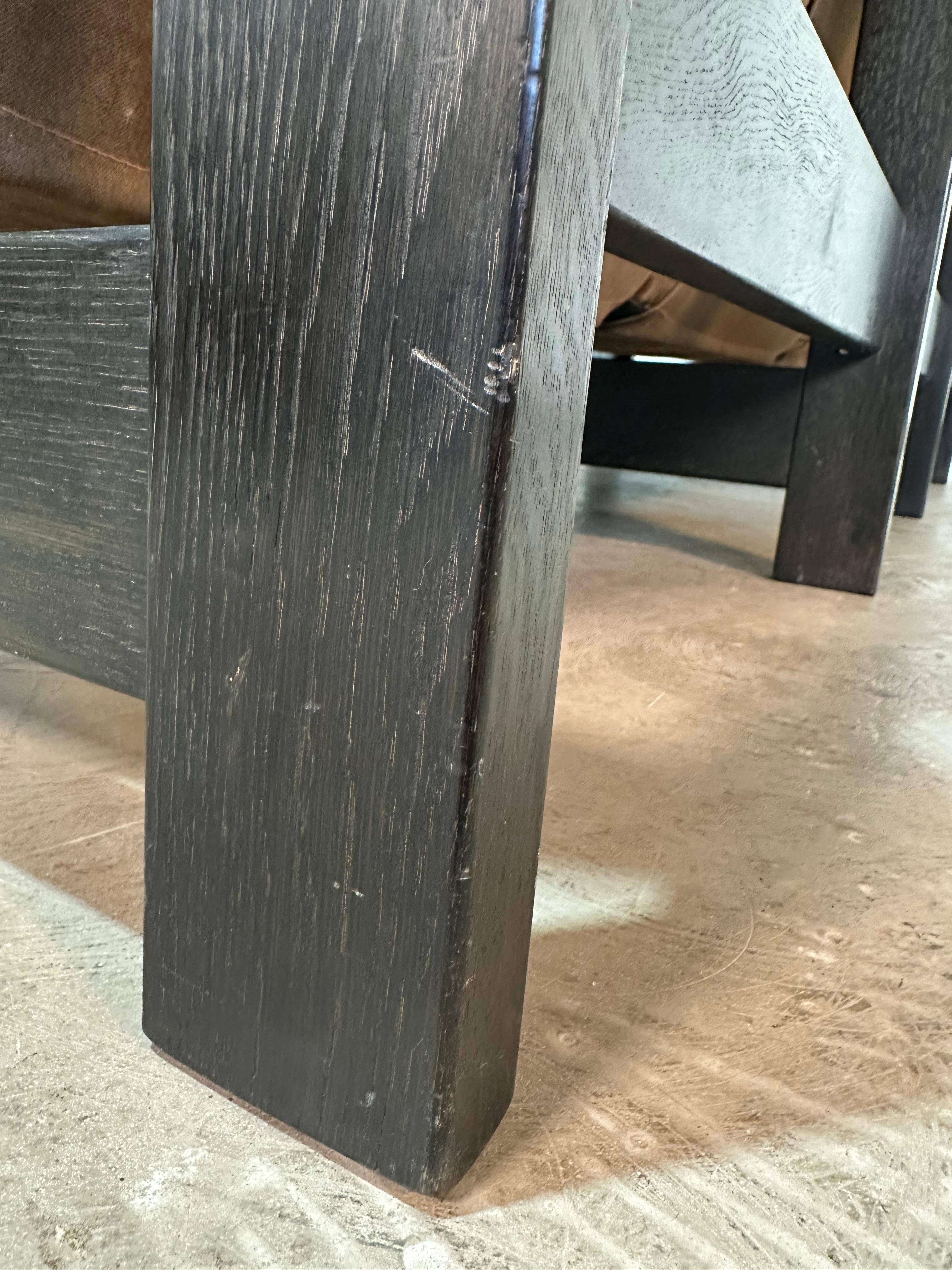 Sofá Escandinavo Brutalista de Roble y Piel de Mediados de Siglo en venta 8