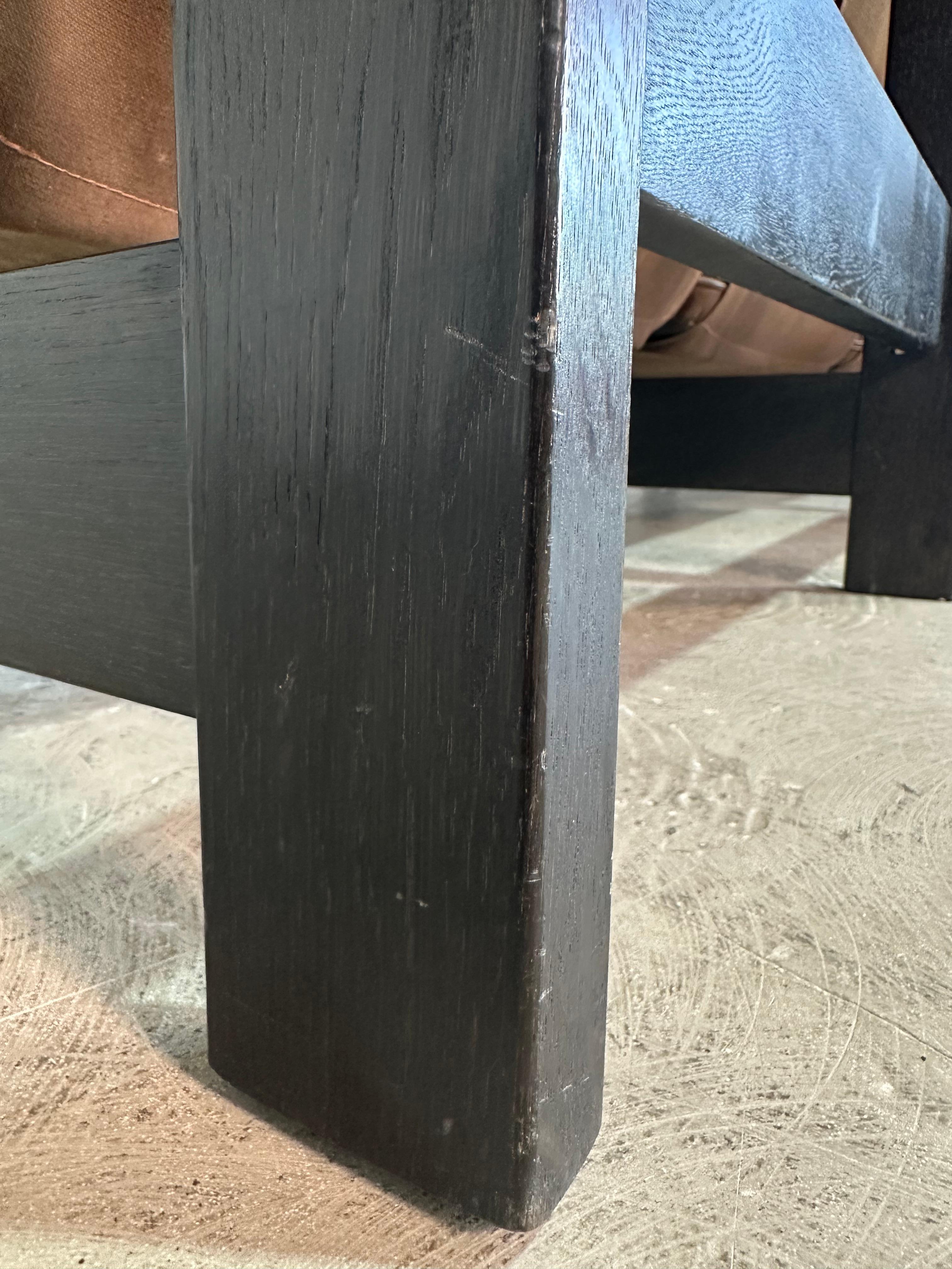 Sofá Escandinavo Brutalista de Roble y Piel de Mediados de Siglo en venta 9