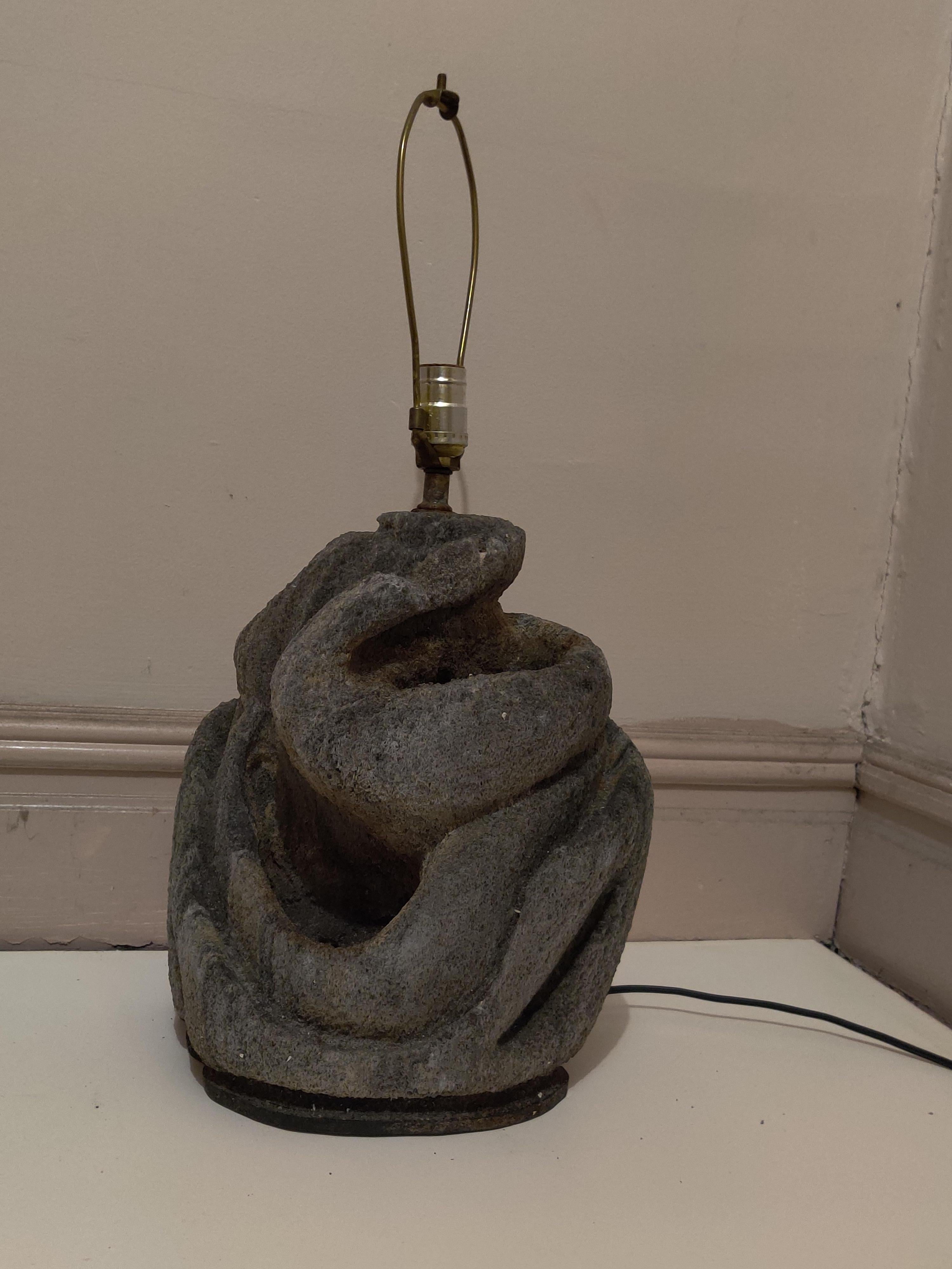 American Mid Century Brutalist Sculpted Rough Stone Table Lamp For Sale