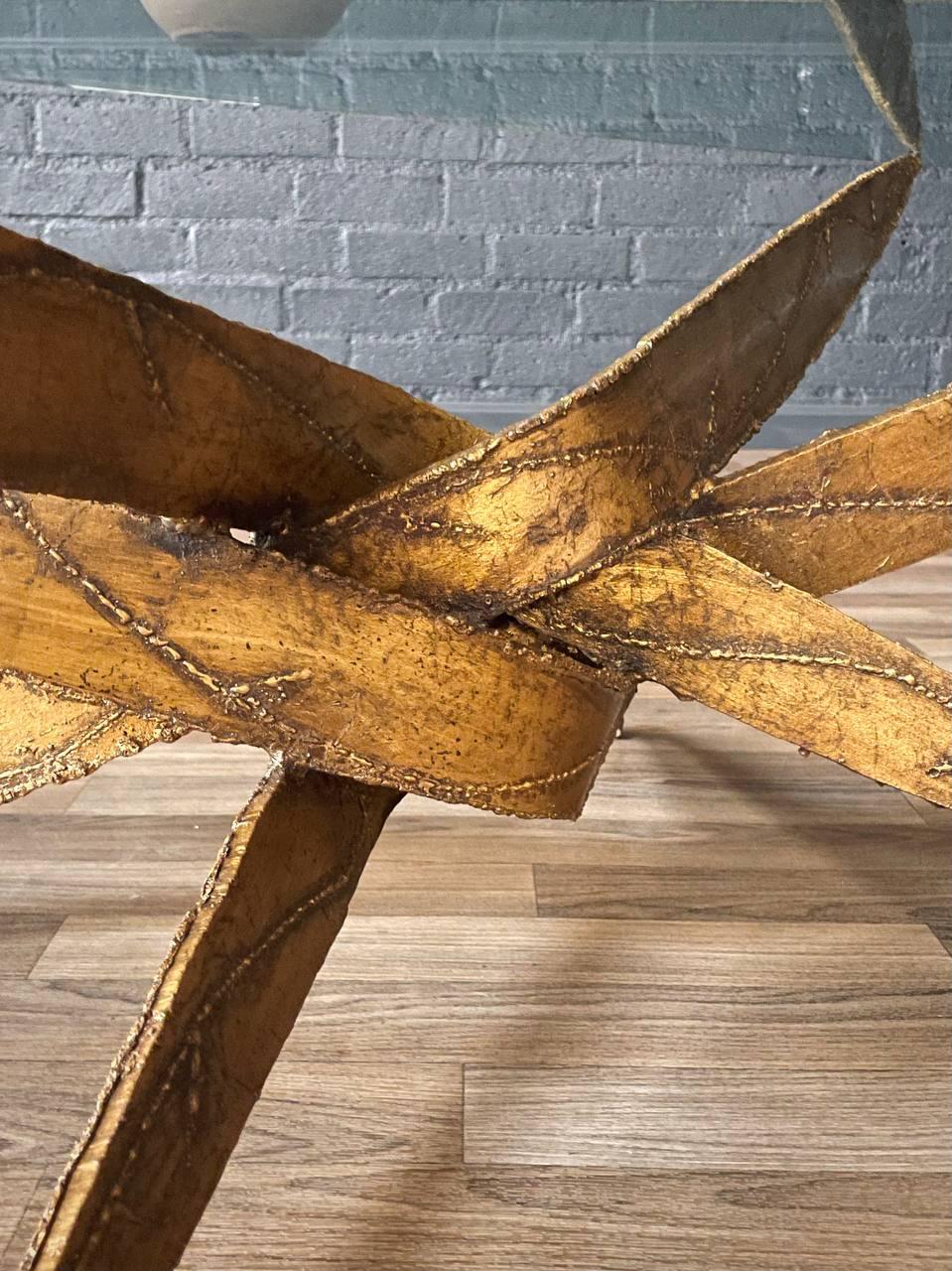 Mid-Century Brutalist Sculptural Torch Cut Steel Coffee Table w/ Glass Top 1