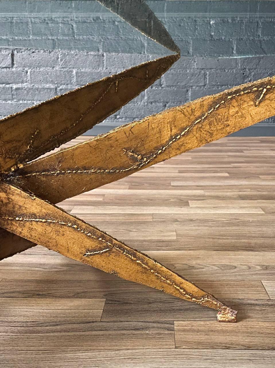Mid-Century Brutalist Sculptural Torch Cut Steel Coffee Table w/ Glass Top 2