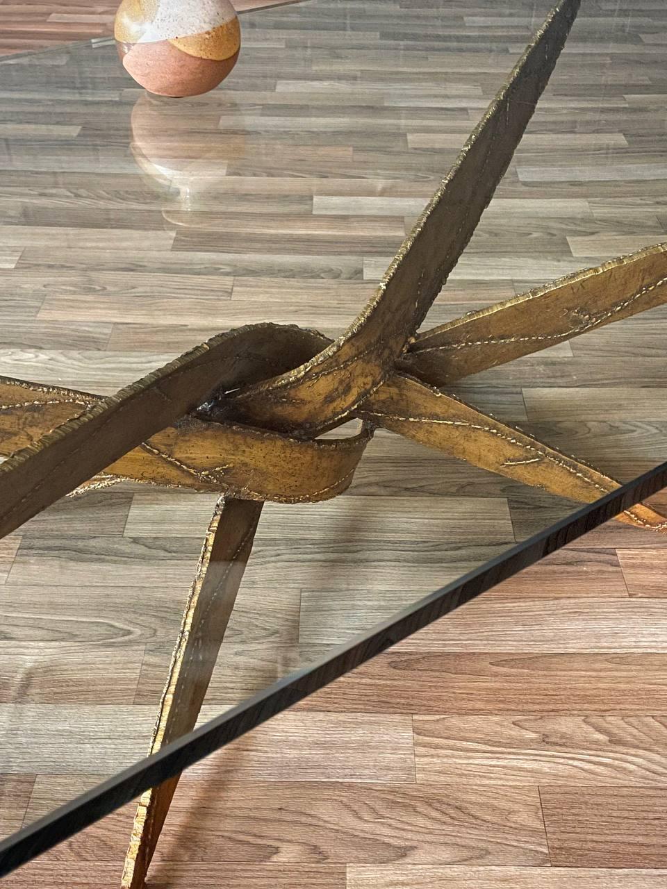 Mid-Century Brutalist Sculptural Torch Cut Steel Coffee Table w/ Glass Top 3