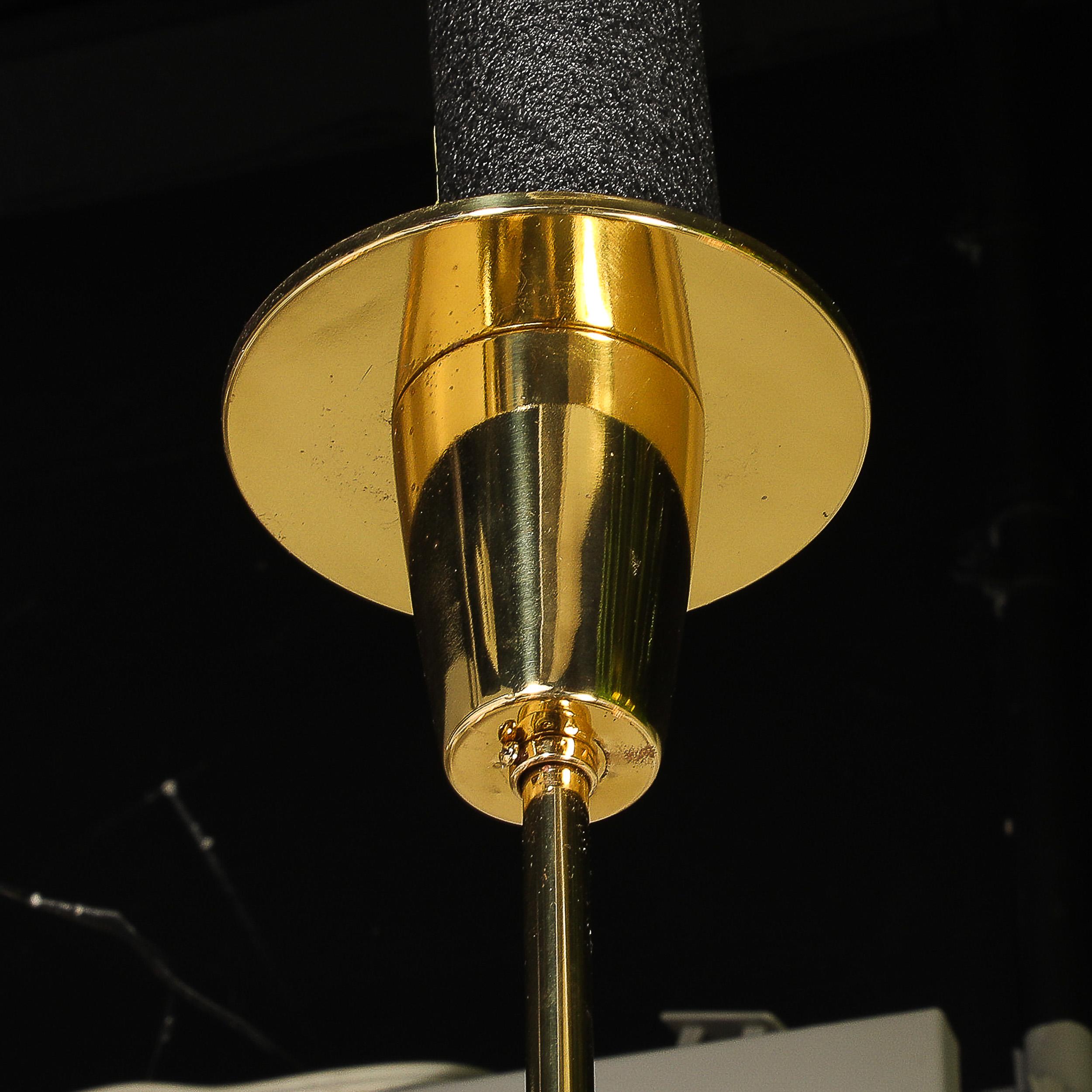 Mid-Century Brutalist Six Arm Textural Brass & Mottled Glass Chandelier For Sale 11