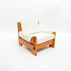 Mid-Century Brutalist Solid Pine Lounge Chair, Sweden, 1970s