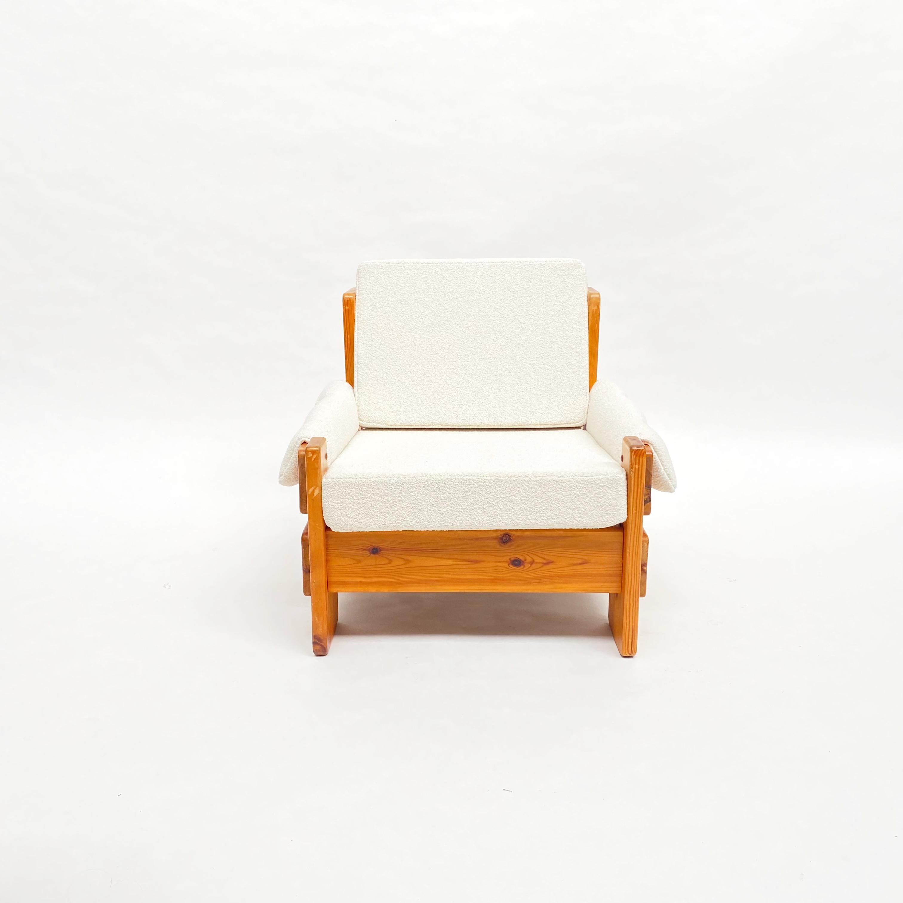 Mid-Century Modern Mid-Century Brutalist Solid Pine Lounge Chair, Sweden, 1970s For Sale