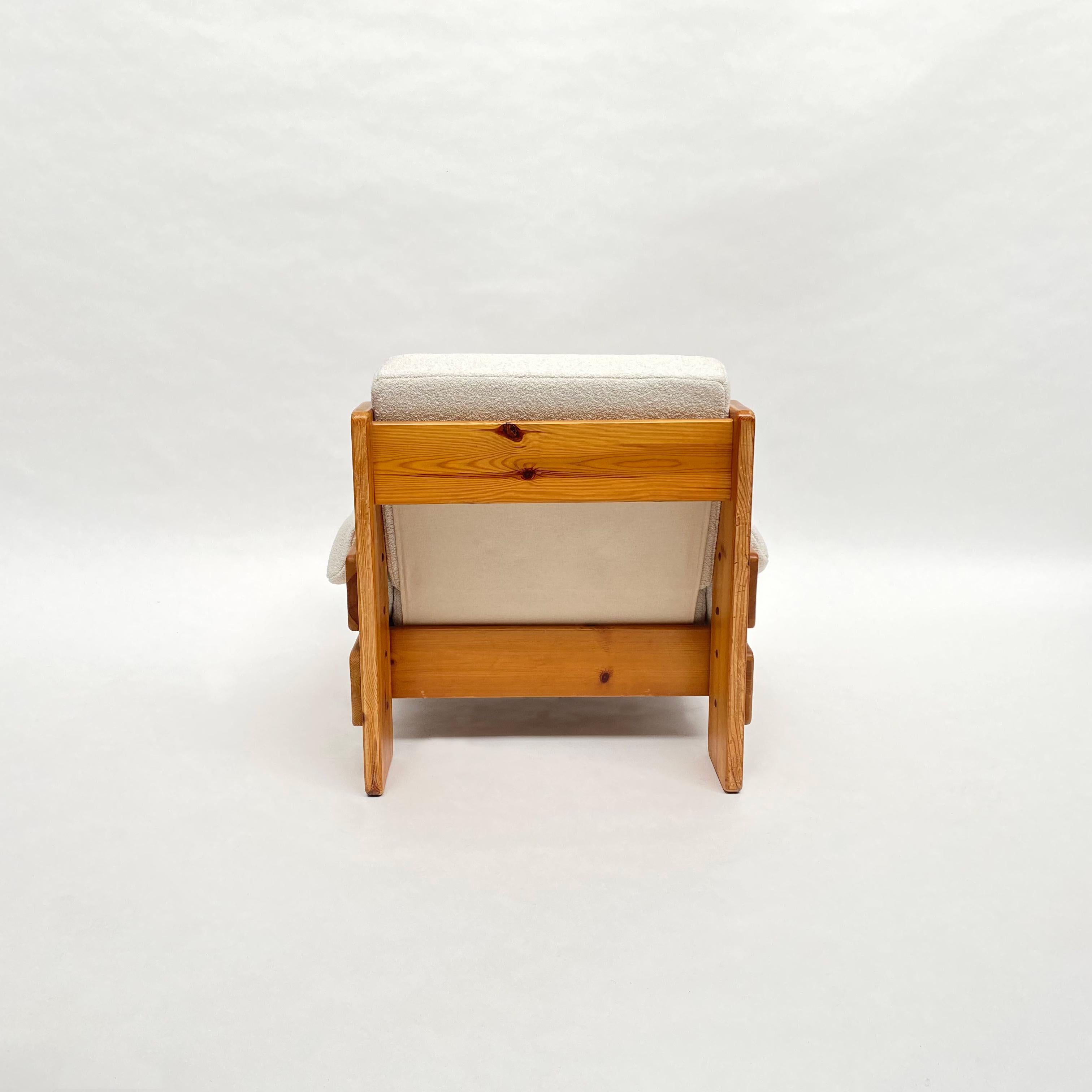Late 20th Century Mid-Century Brutalist Solid Pine Lounge Chair, Sweden, 1970s For Sale