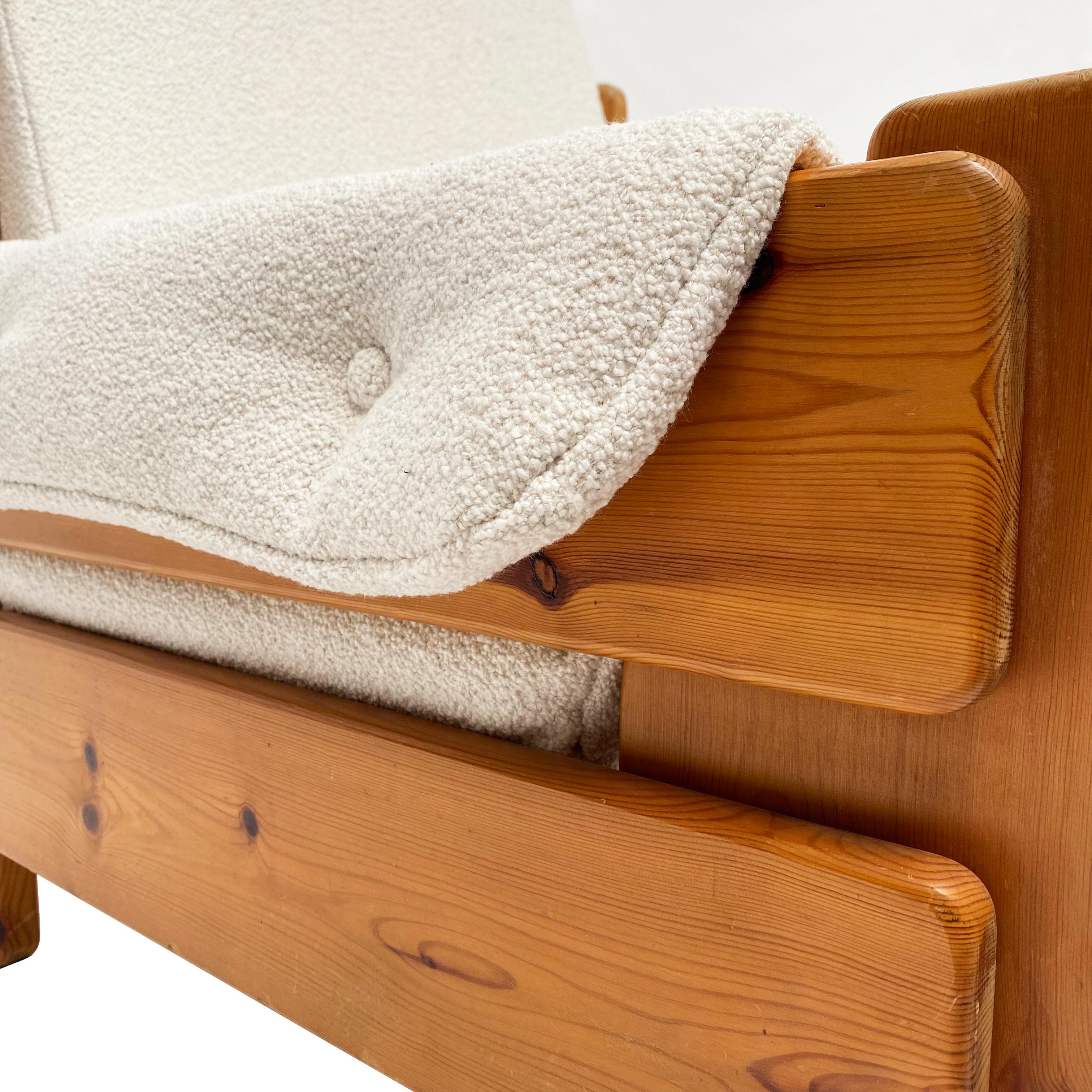 Mid-Century Brutalist Solid Pine Lounge Chair, Sweden, 1970s For Sale 1