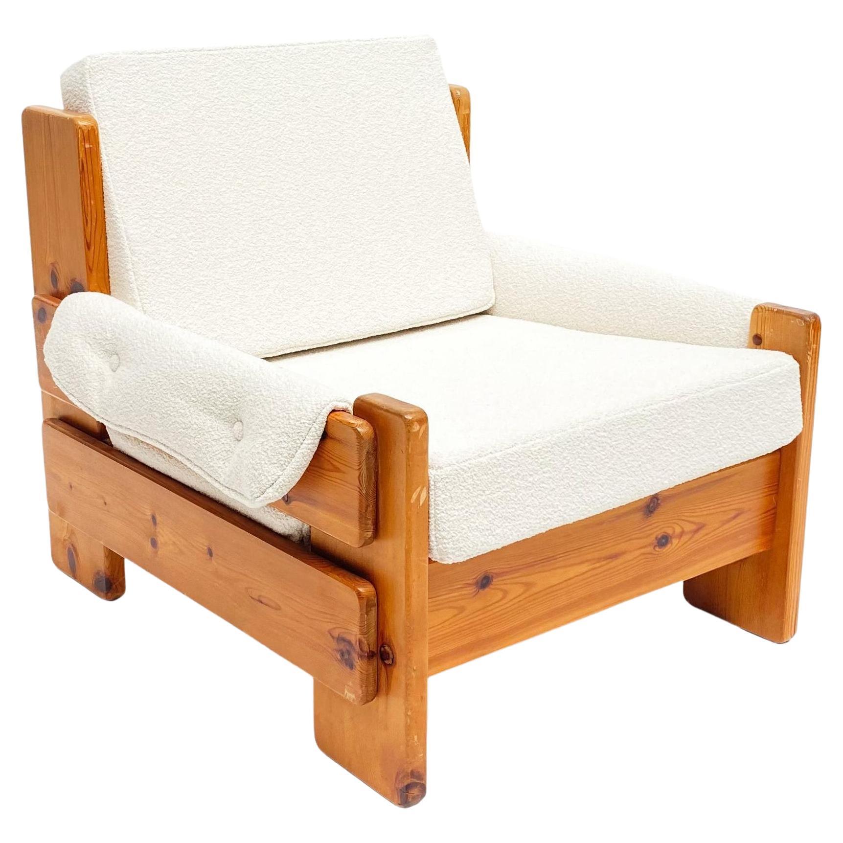 Mid-Century Brutalist Solid Pine Lounge Chair, Sweden, 1970s
