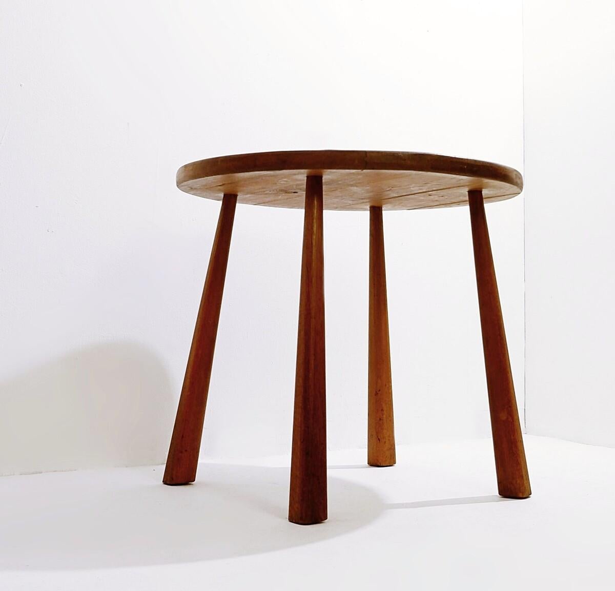 Mid Century Brutalist Solid Wood Round Table 4