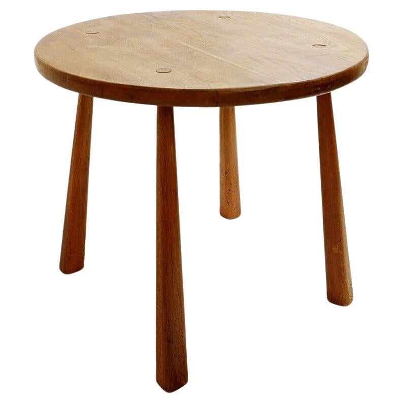 Mid Century Brutalist Solid Wood Round Table at 1stDibs