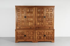 Mid-Century Brutalist Spanish Style Oak 2-Piece Cupboard