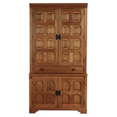 Mid-Century Brutalist Spanish Style Oak 2-Piece Cupboard