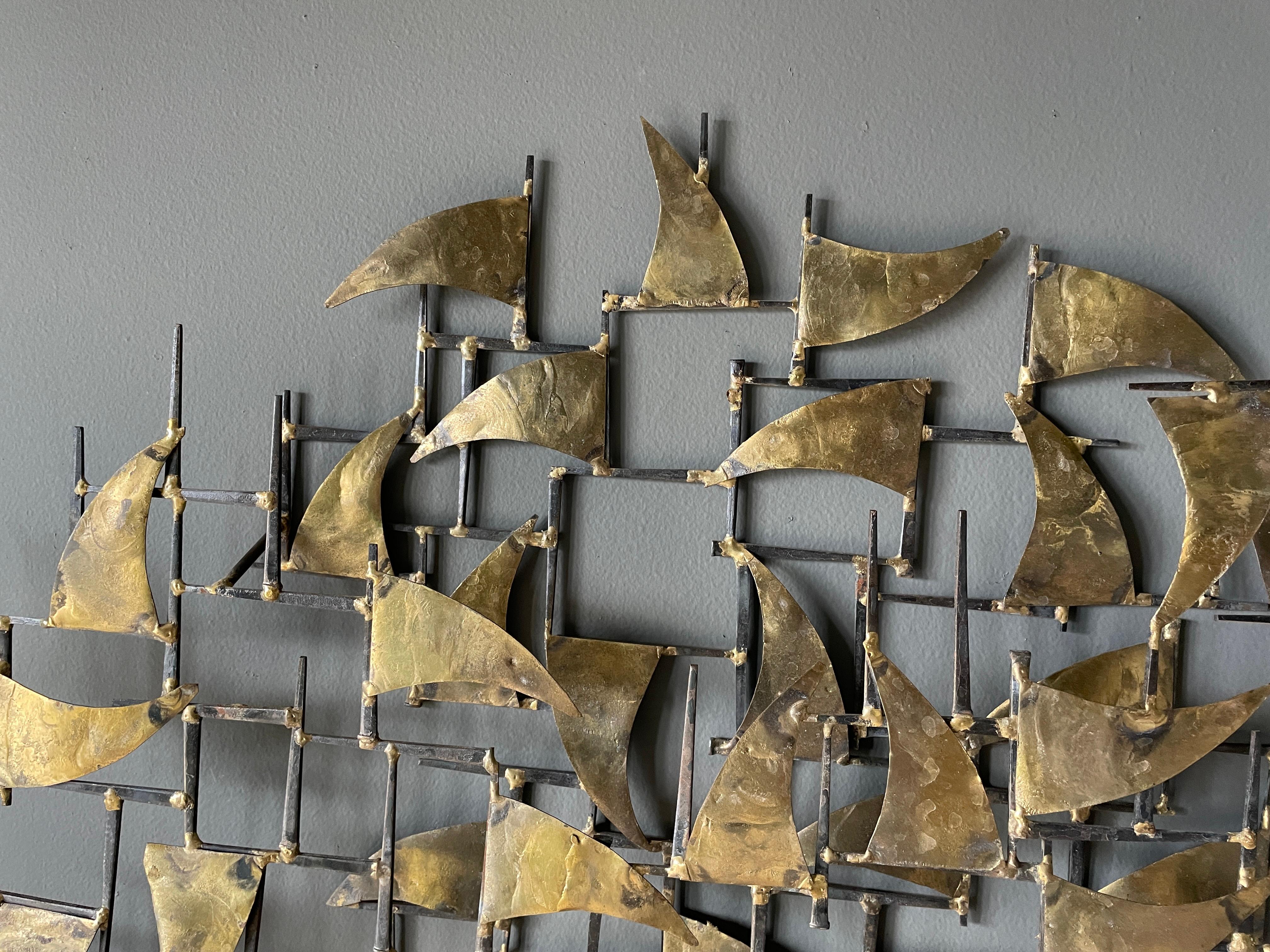 Metal Mid Century Brutalist Square Nail Wall Sculpture circa 1960s