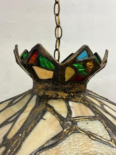 Mid Century Brutalist Stained Glass Chandelier